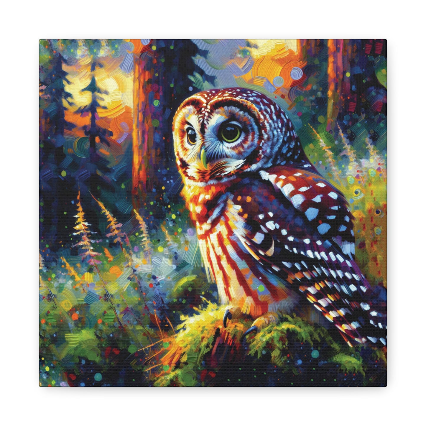 Barred Owl at Sunset Impressionist Canvas Art Print