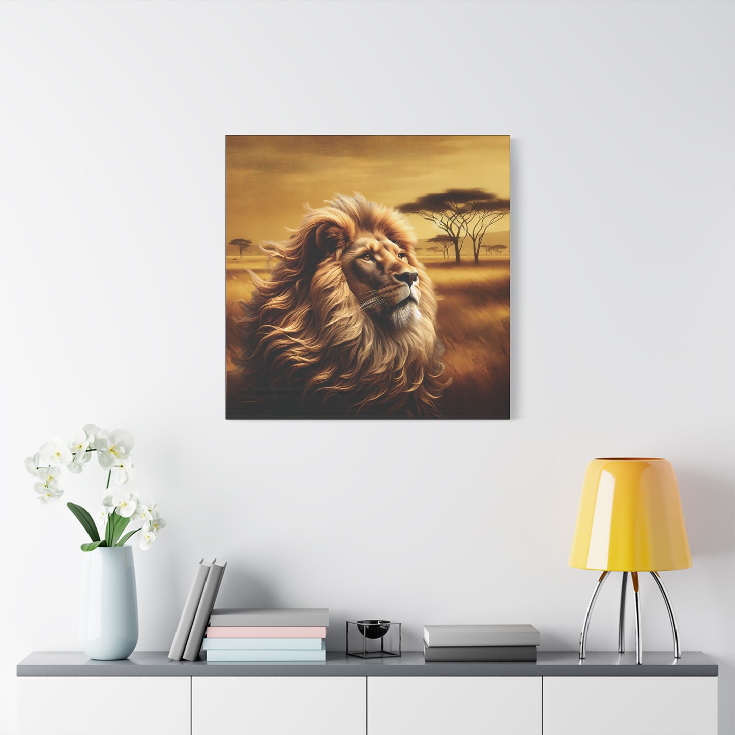 Canvas Art - Regal Lion Resting on African Savannah