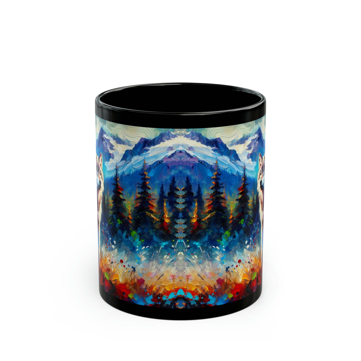 Gray Wolf Family - Black Mugs (11oz, 15oz)