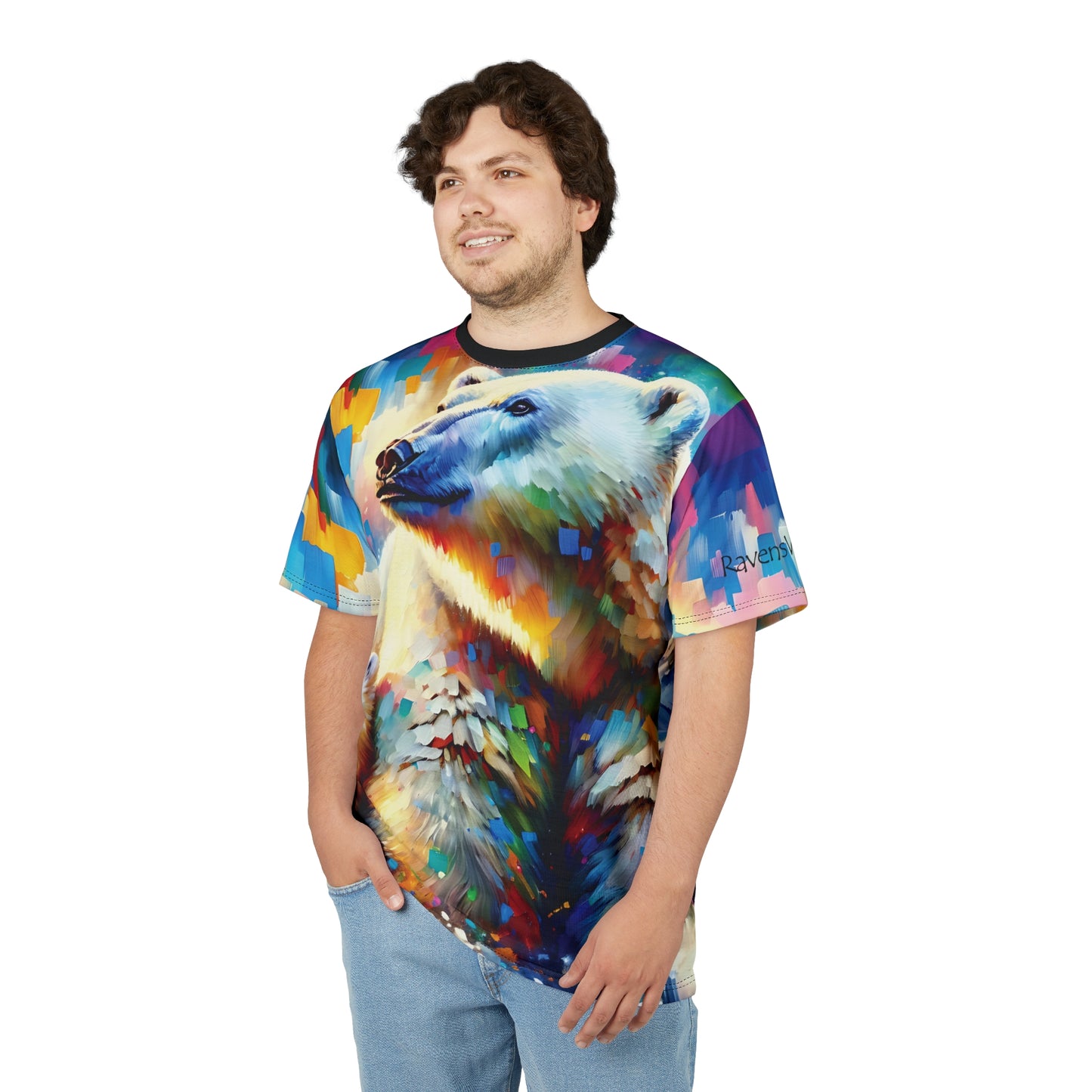 Polar Bear with Cub Vibrant Art Tee | Colorful Unisex Cut & Sew T-Shirt, Wildlife Apparel, Unique Graphic Tee, Birthday Gift