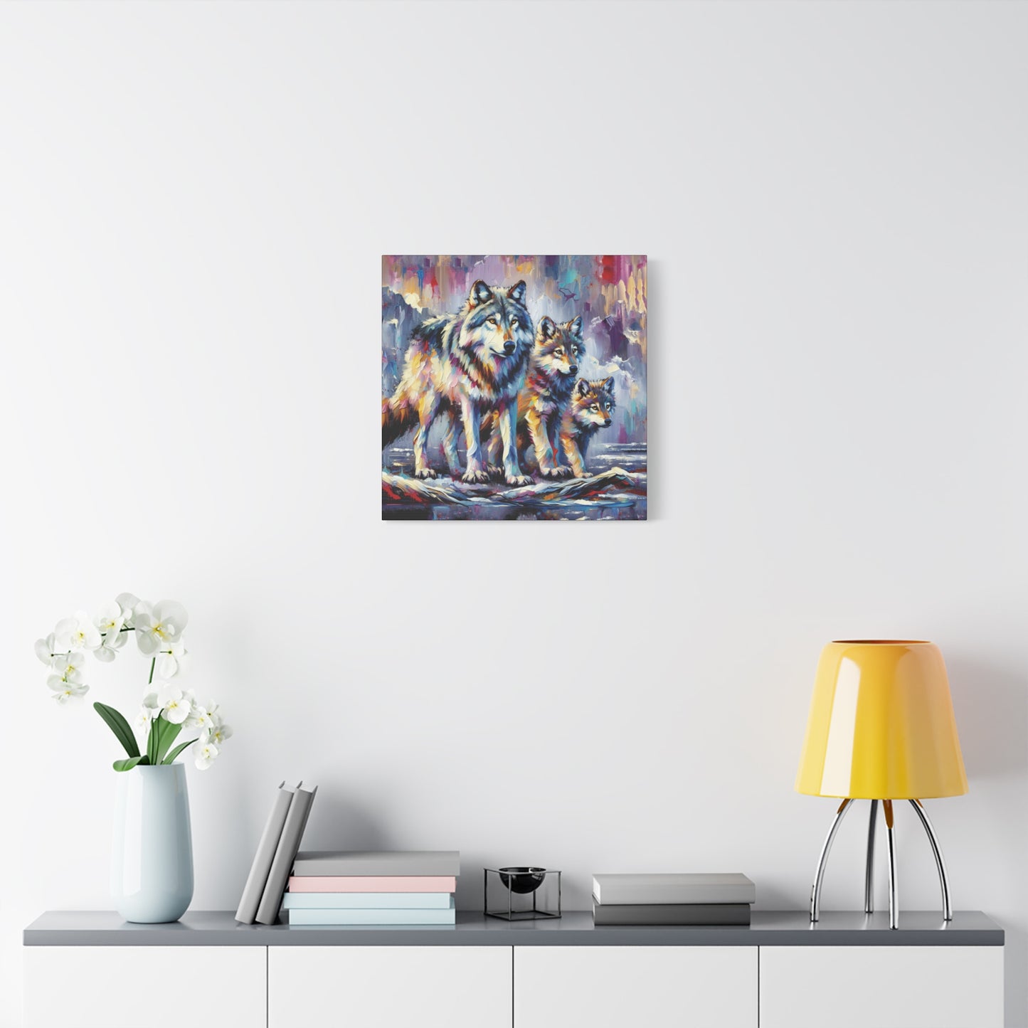 Wolf Canvas Wall Art - Wolf with Juveniles Expressionist Canvas Print