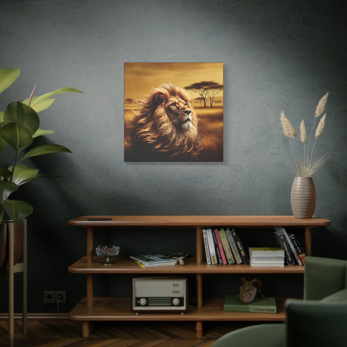 Canvas Art - Regal Lion Resting on African Savannah