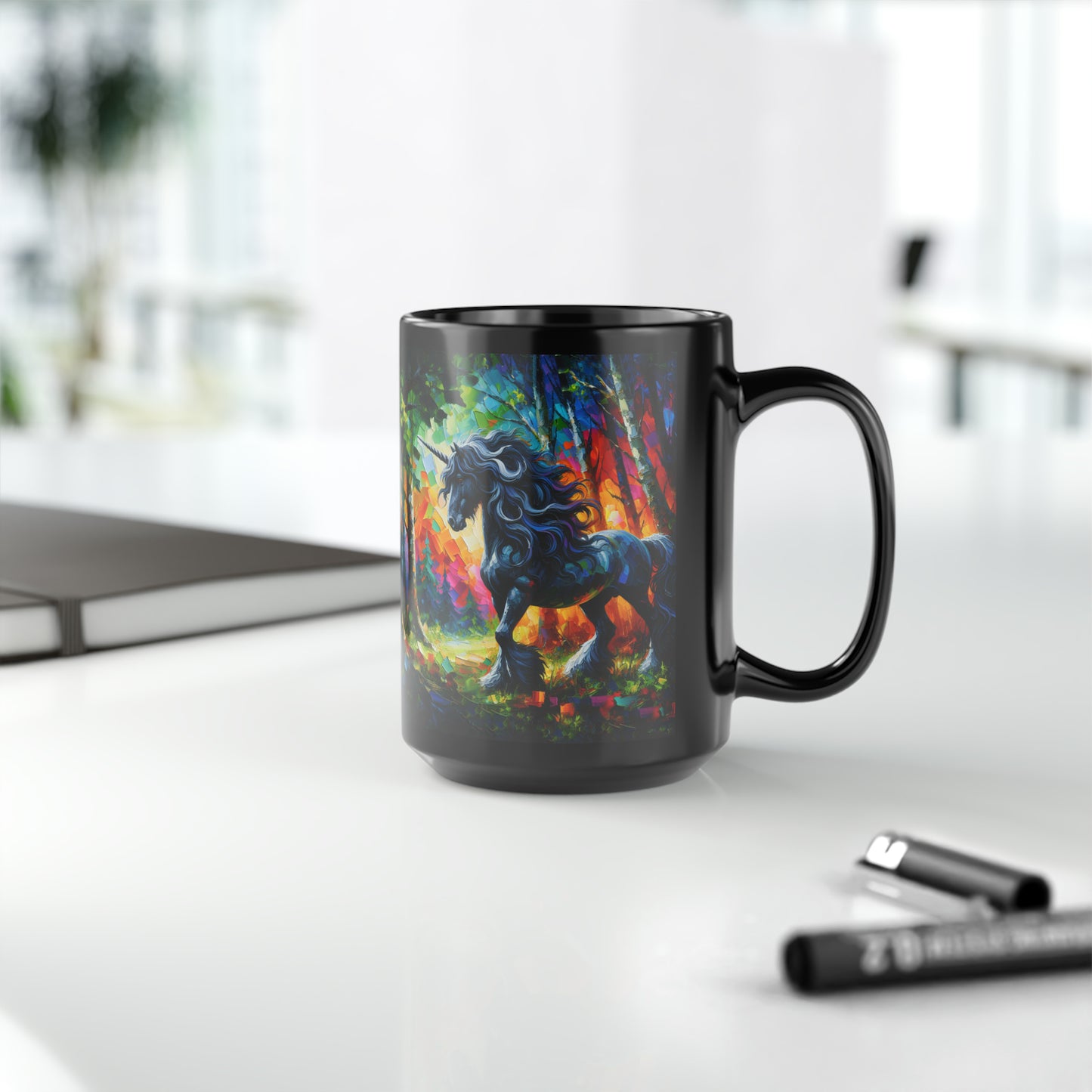 Elegant Black Stallion Unicorn - Black Mugs (11oz, 15oz)