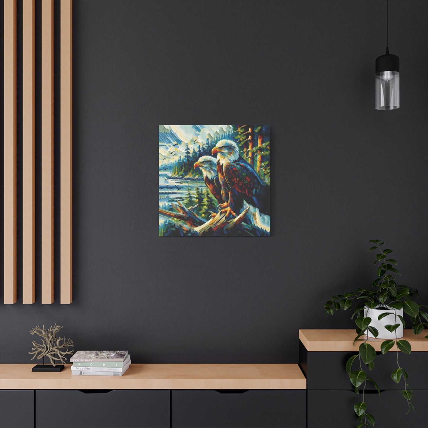 Eagle Pair Near Shore Impressionist Canvas Art Print