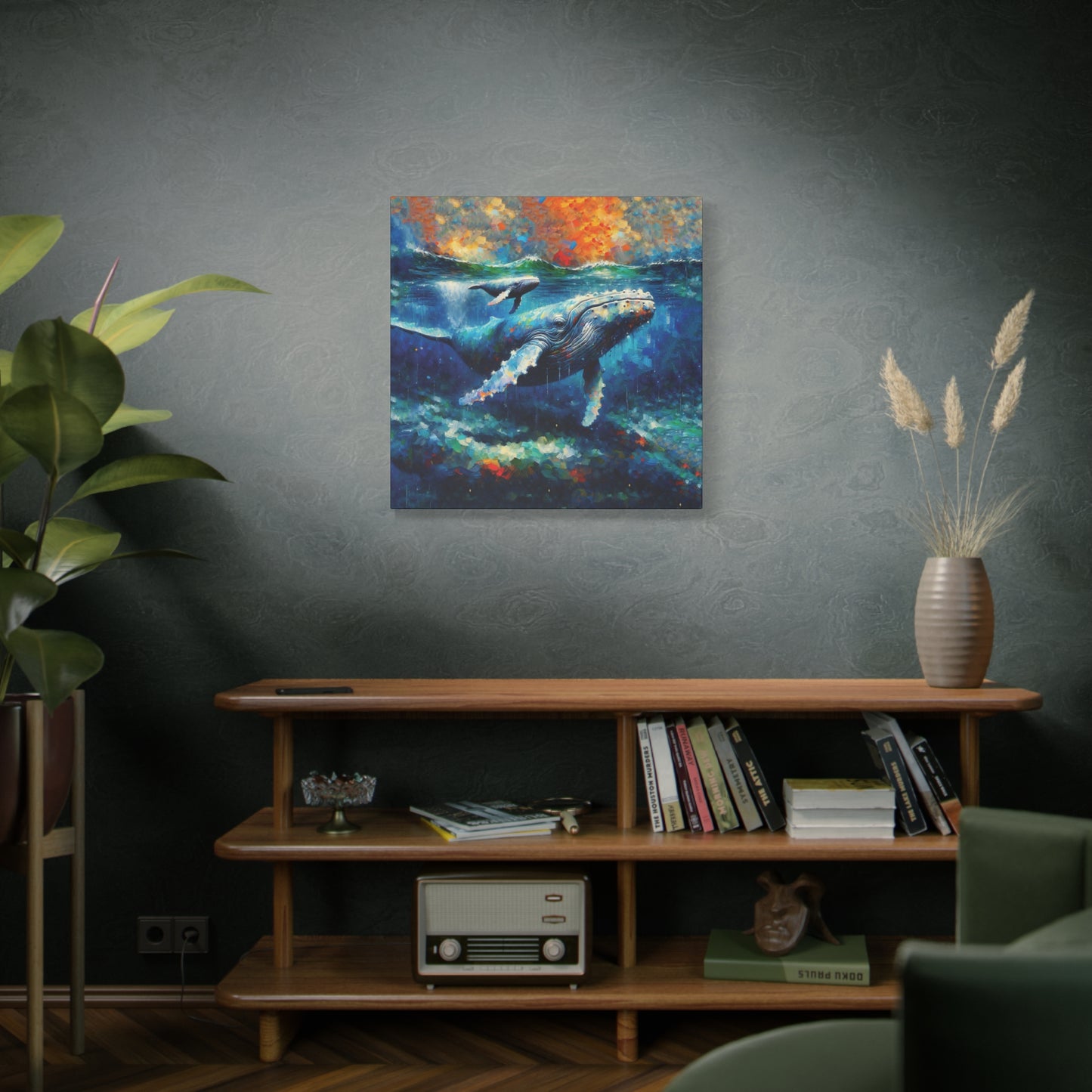 Humpback Whale and Calf Expressionist Canvas Art Print