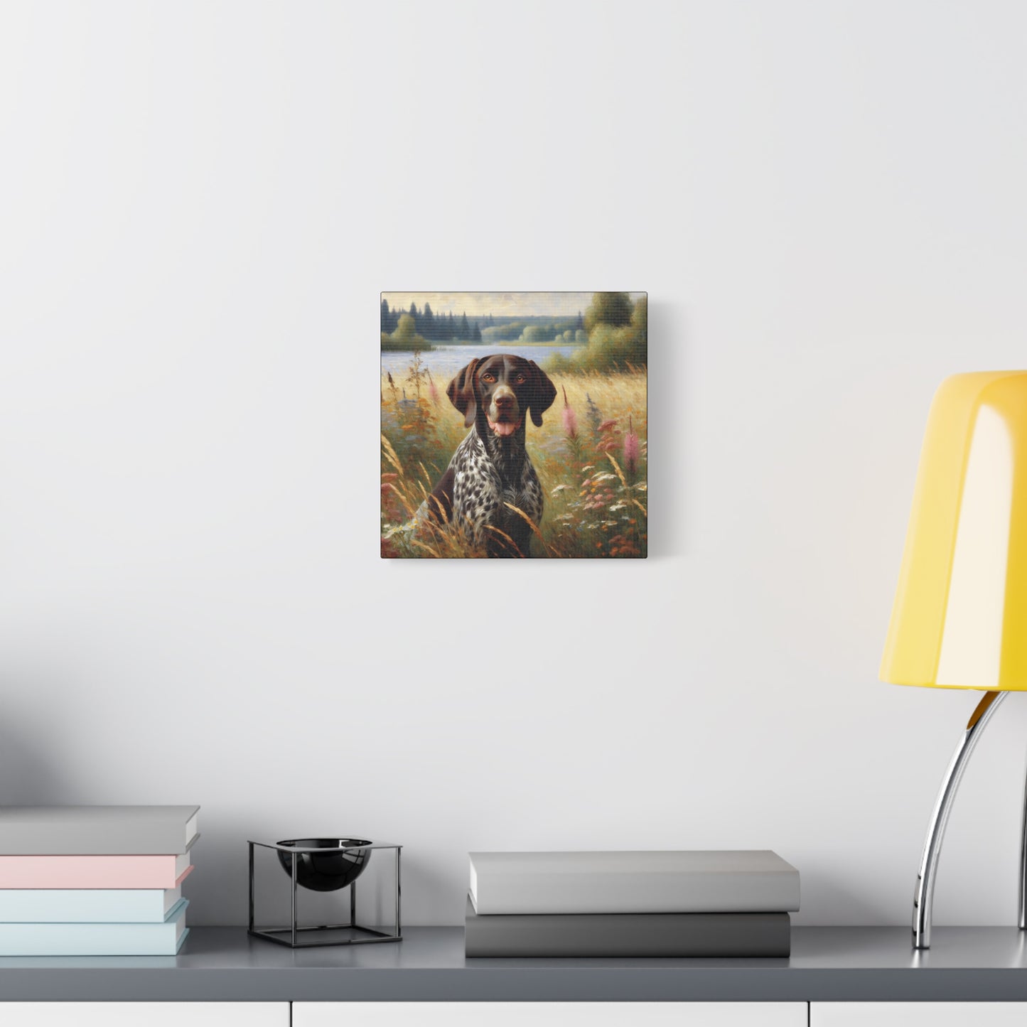 German Shorthaired Pointer by Lake, Canvas Wall Art in Impressionist Style