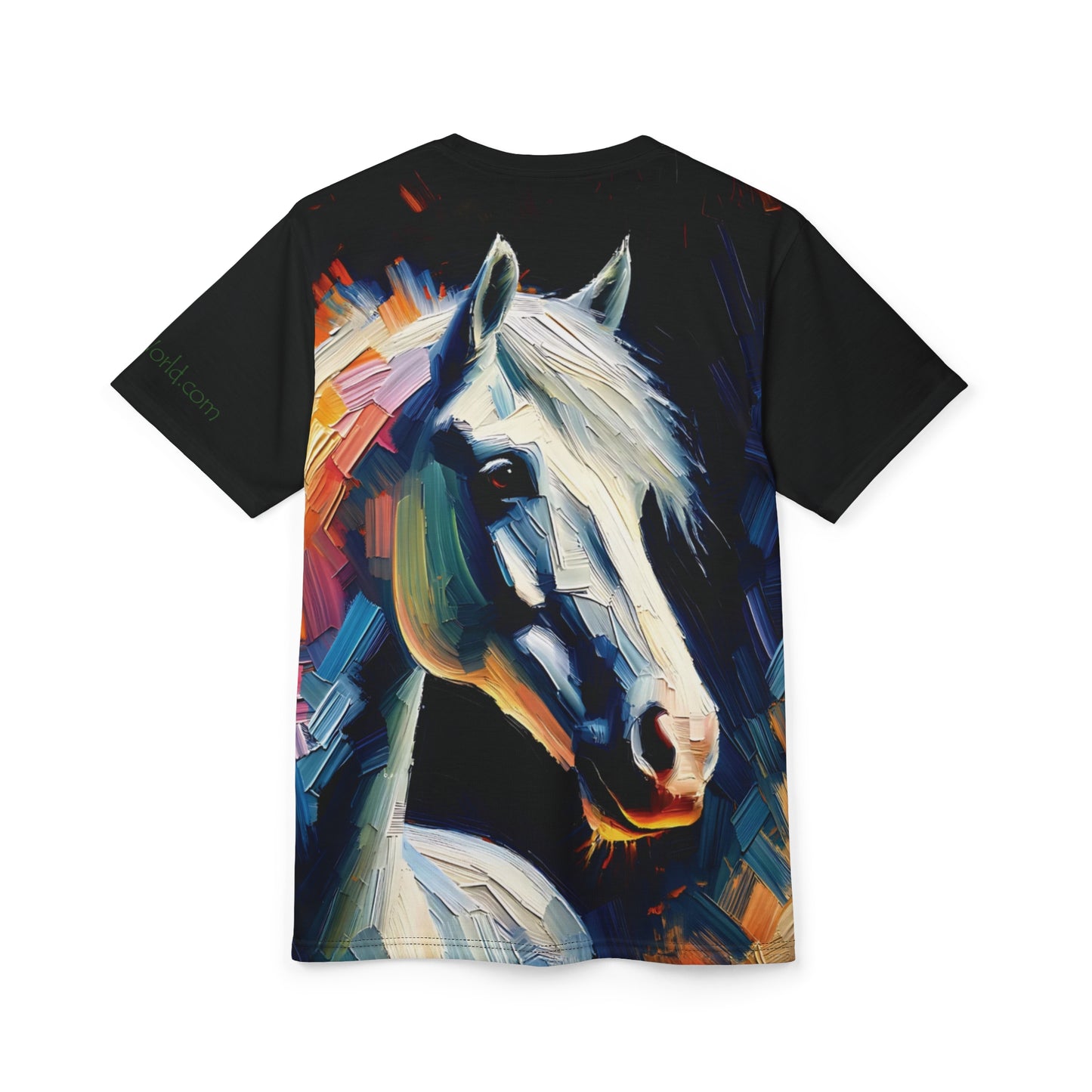 White Arabian Portrait Vibrant Art Tee | Colorful Unisex Cut & Sew T-Shirt, Wildlife Apparel, Unique Graphic Tee, Birthday Gift