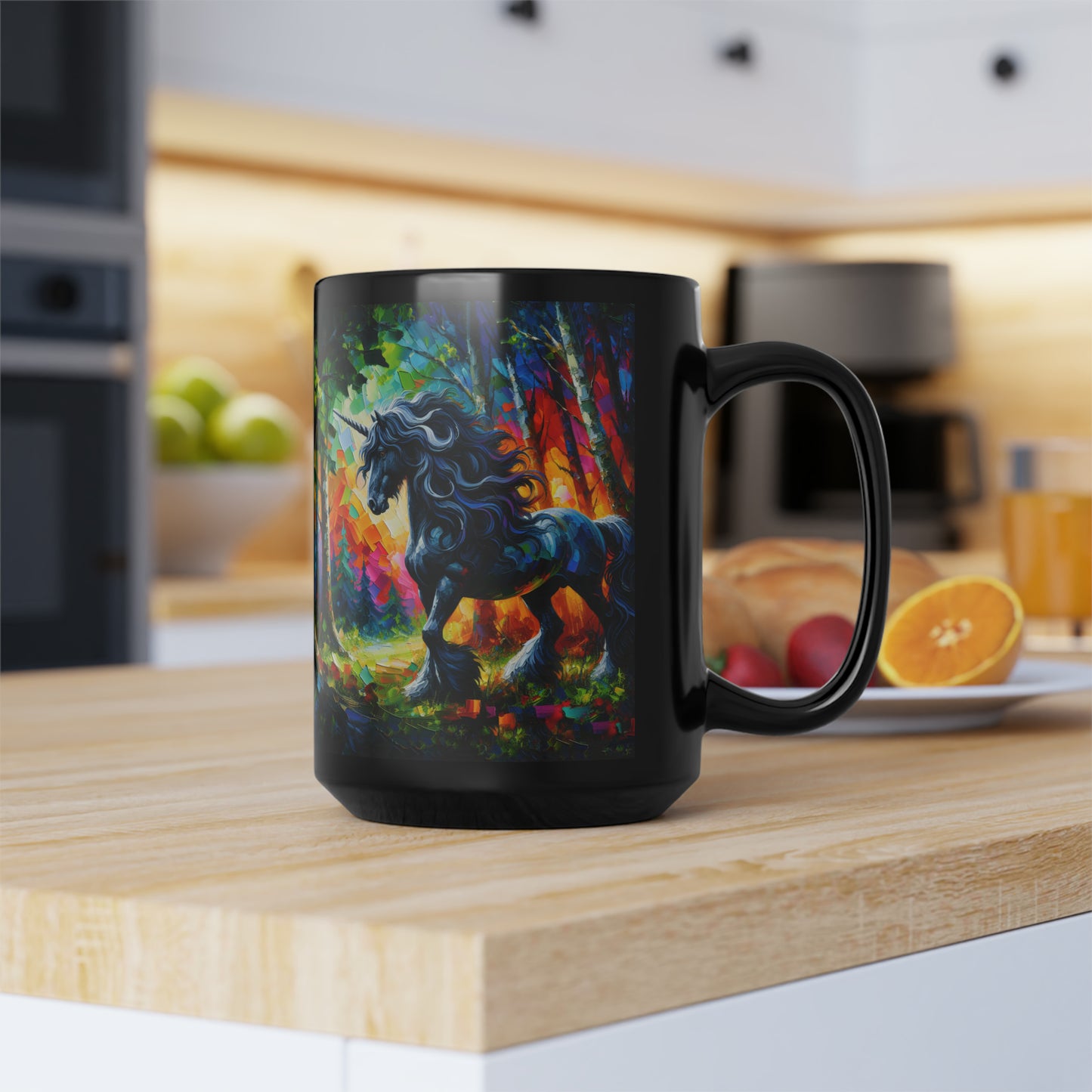 Elegant Black Stallion Unicorn - Black Mugs (11oz, 15oz)