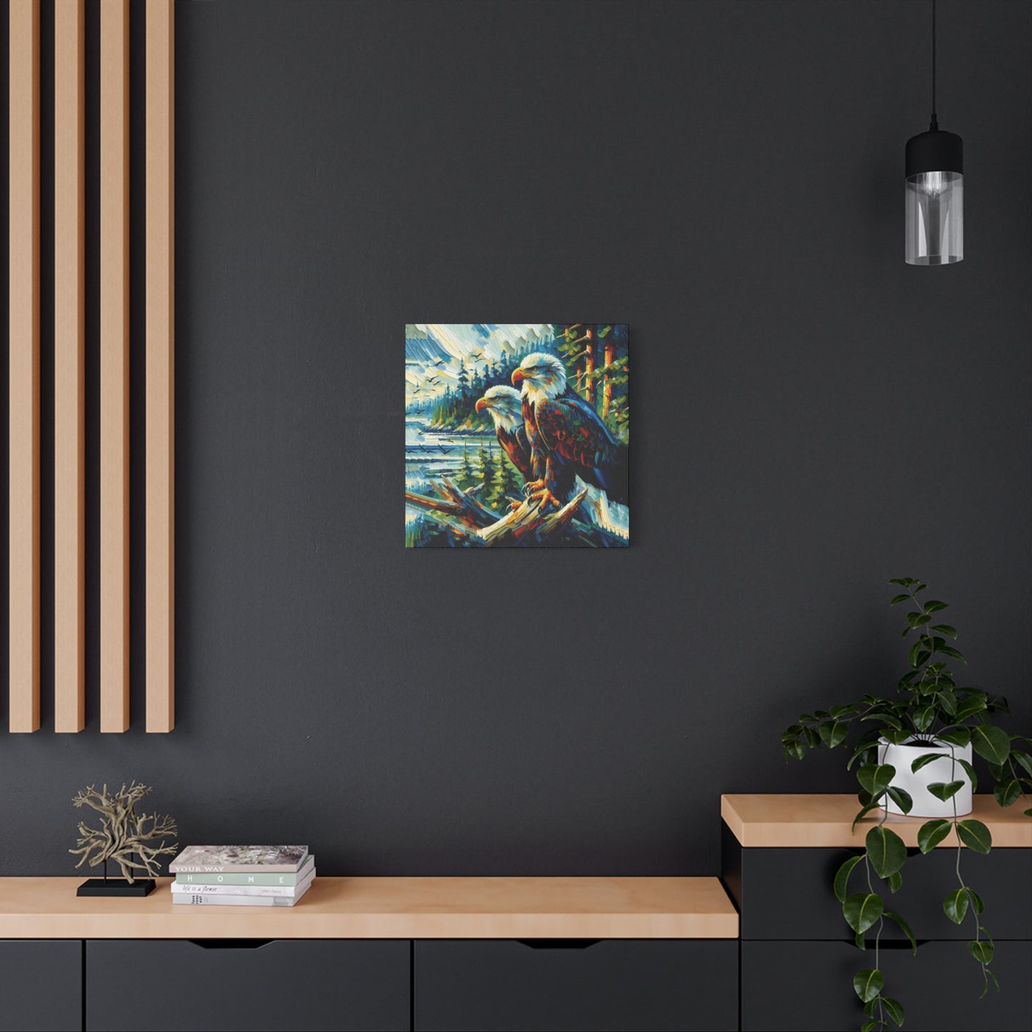 Eagle Pair Near Shore Impressionist Canvas Art Print