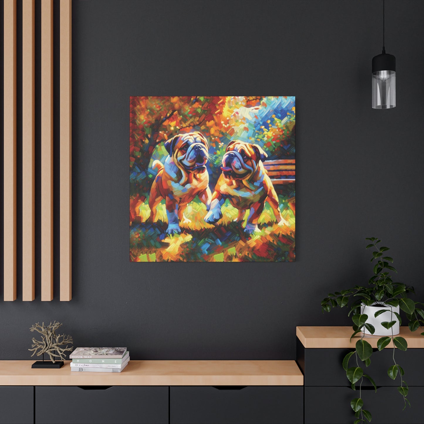 Playful Bulldogs Expressionist Canvas Art Print