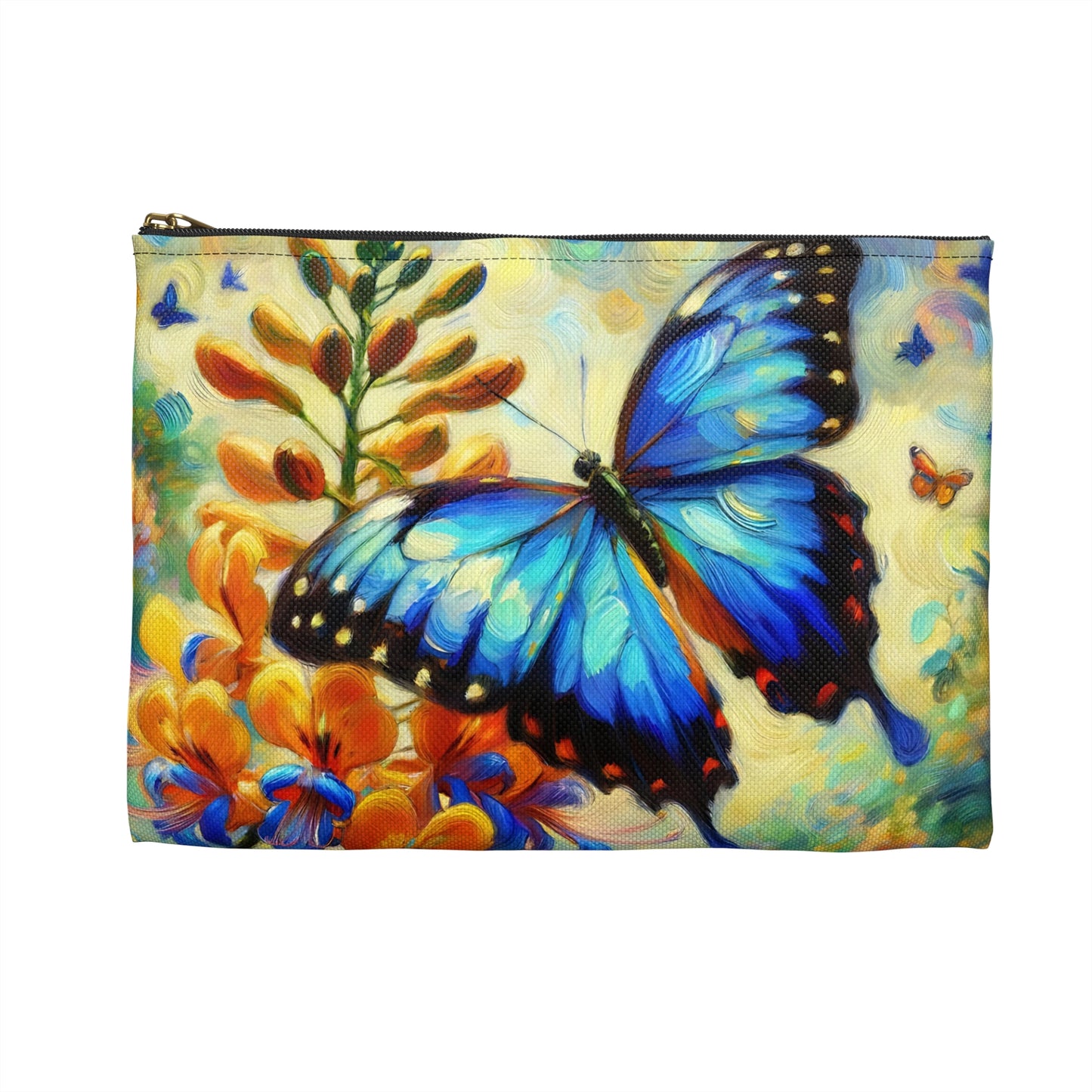 Blue Morpho Butterfly Accessory Pouch, Cute Butterfly Makeup Bag, Nature-Themed Gift, Floral Storage Bag