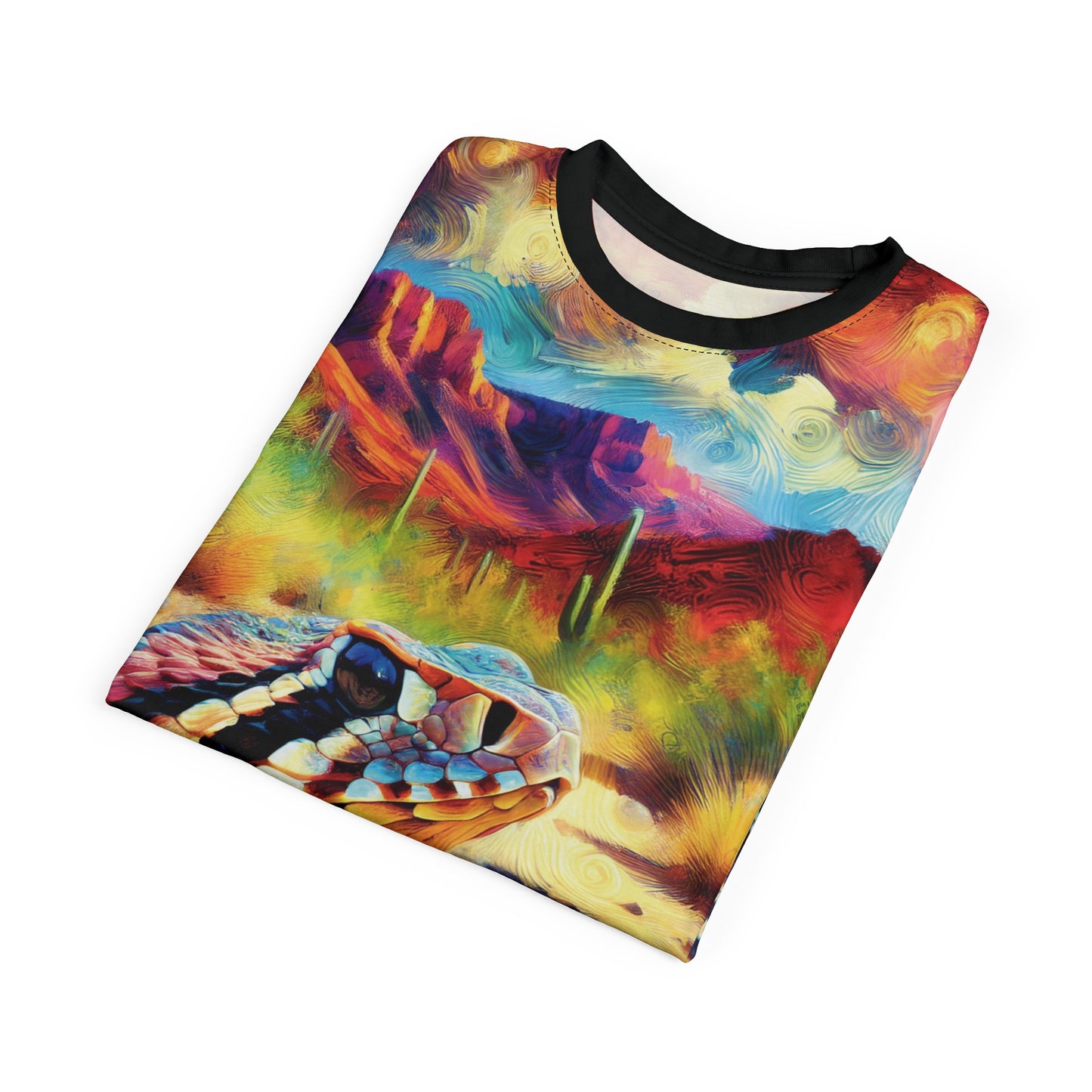 Desert Rattlesnake Vibrant Art Tee | Colorful Unisex Cut & Sew T-Shirt, Wildlife Apparel, Unique Graphic Tee, Birthday Gift