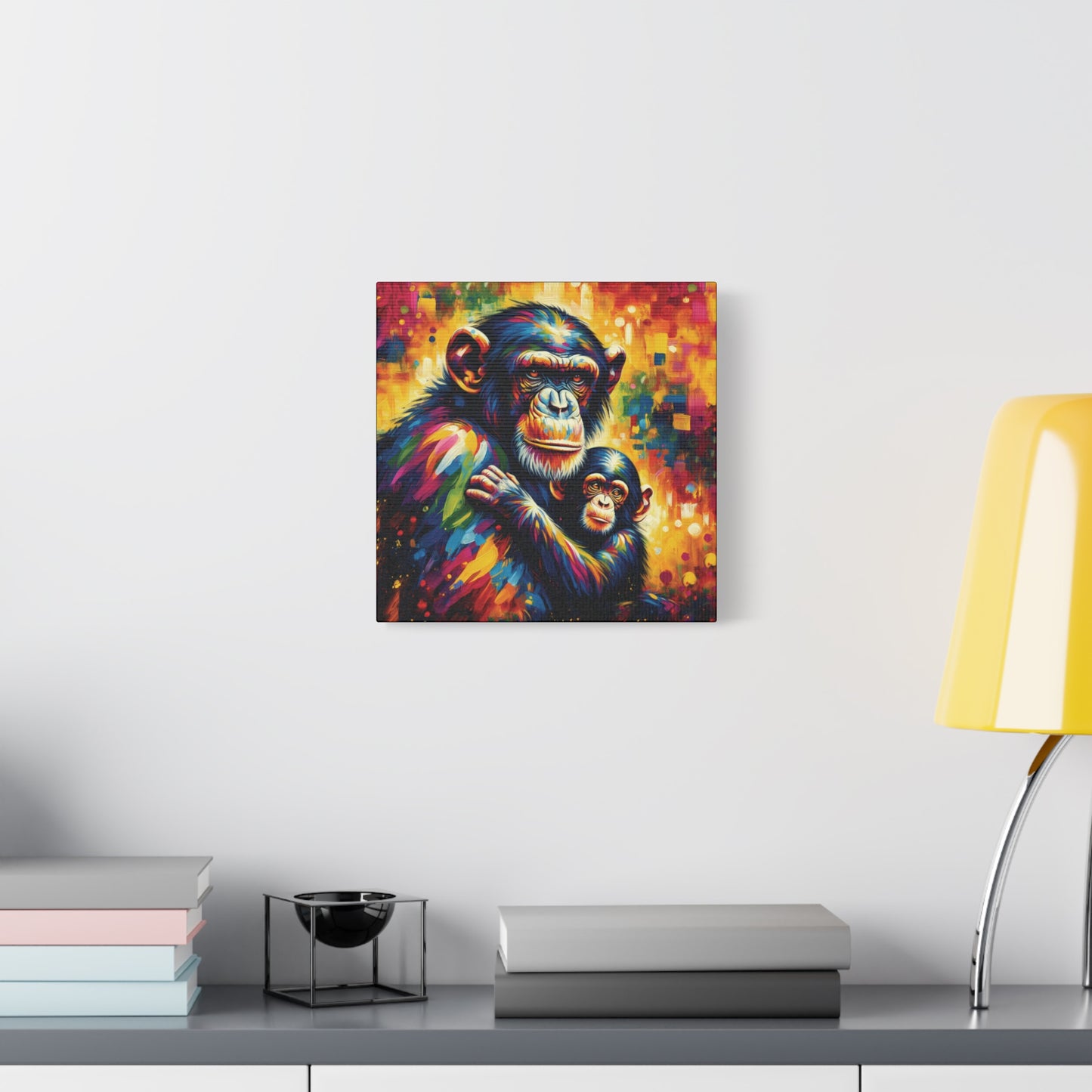 Chimpanzee with Baby Expressionist Canvas Art Print
