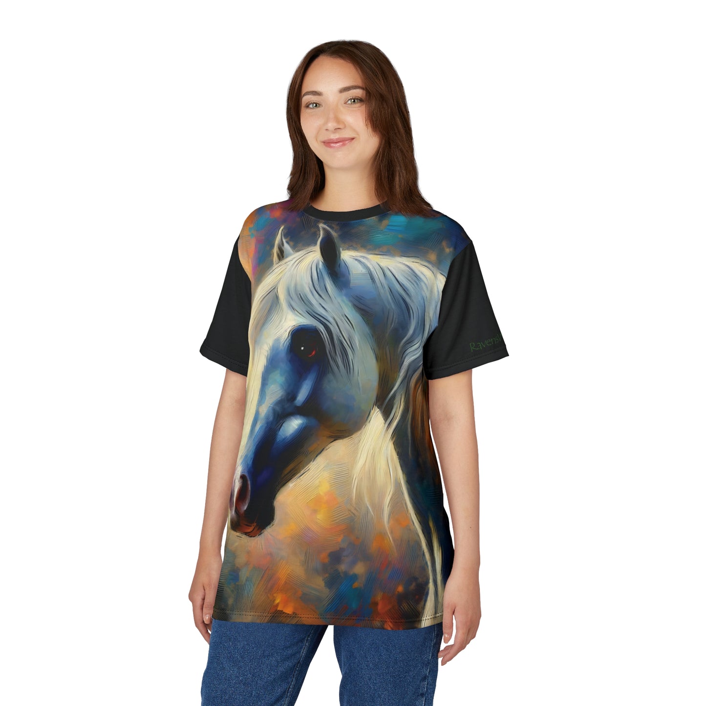 Andalusian Horse Portrait Vibrant Art Tee | Colorful Unisex Cut & Sew T-Shirt, Wildlife Apparel, Unique Graphic Tee, Birthday Gift