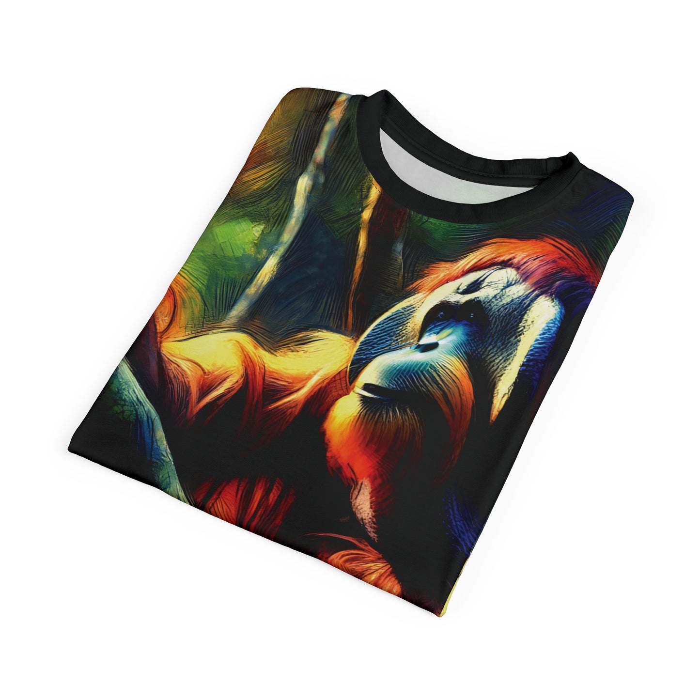 Orangutan in Tree Vibrant Art Tee | Colorful Unisex Cut & Sew T-Shirt, Wildlife Apparel, Unique Graphic Tee, Birthday Gift