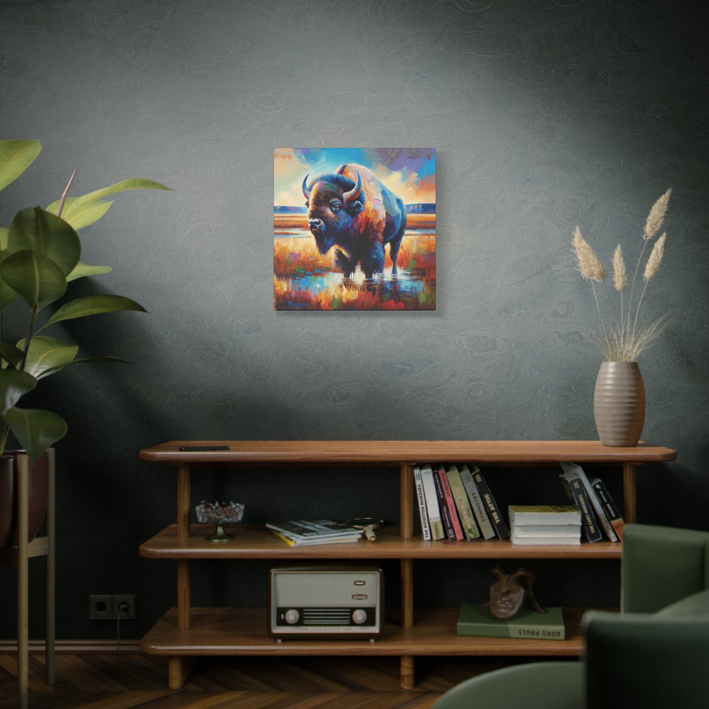 Lone Bison After Rain Impressionist Canvas Art Print