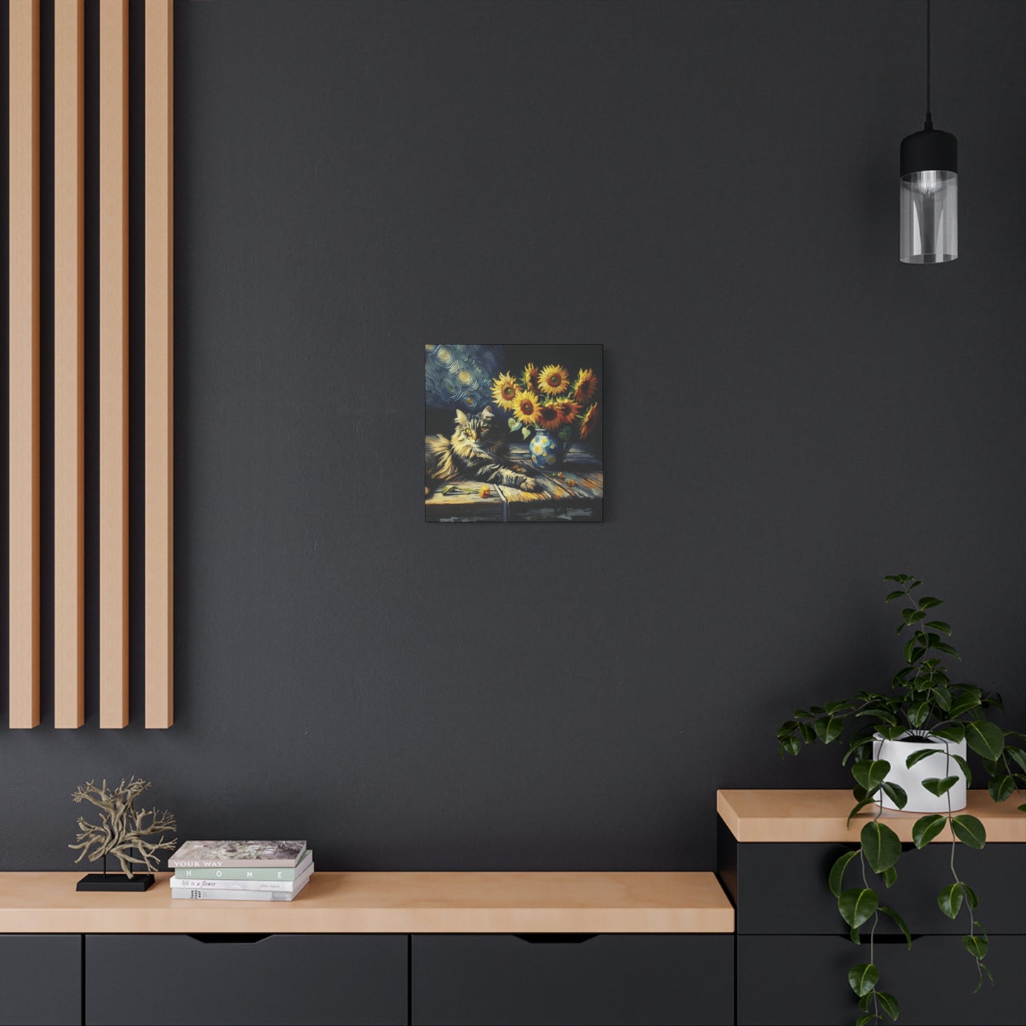 Canvas Wall Art - Grey Tabby Cat with Sunflowers - Old Master Style Art