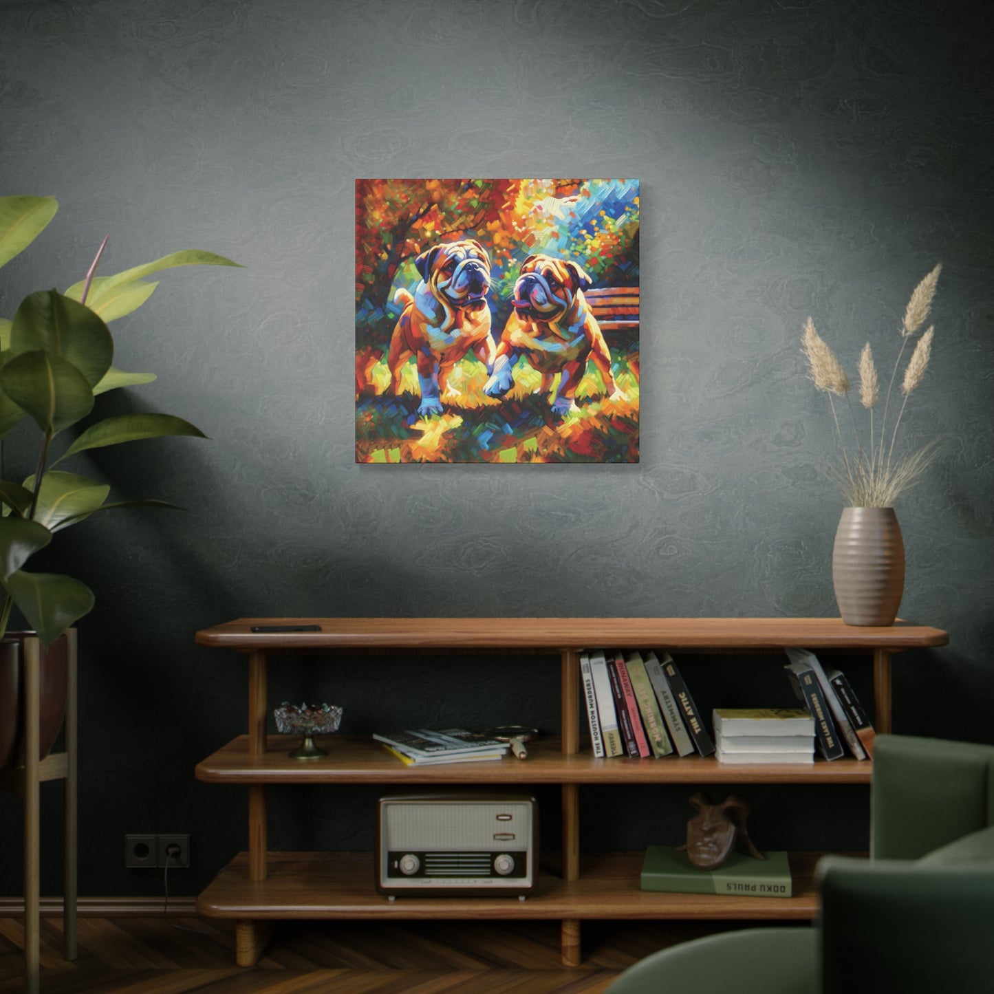 Playful Bulldogs Expressionist Canvas Art Print