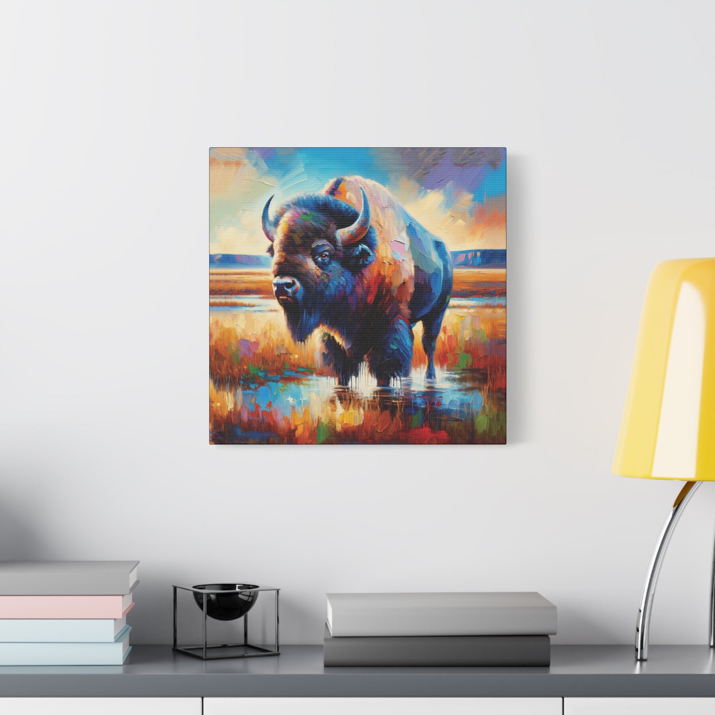 Lone Bison After Rain Impressionist Canvas Art Print