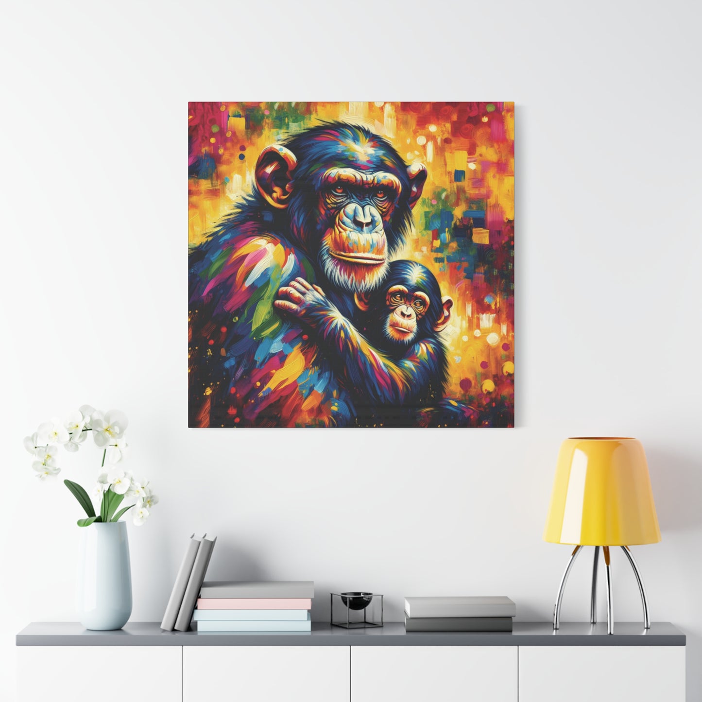 Chimpanzee with Baby Expressionist Canvas Art Print