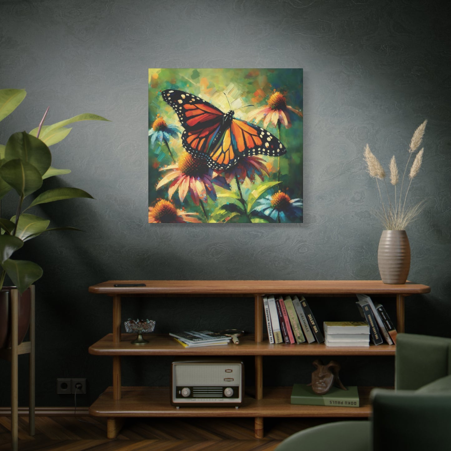 Butterfly Canvas Wall Art - Monarch Butterfly with Echinacea
