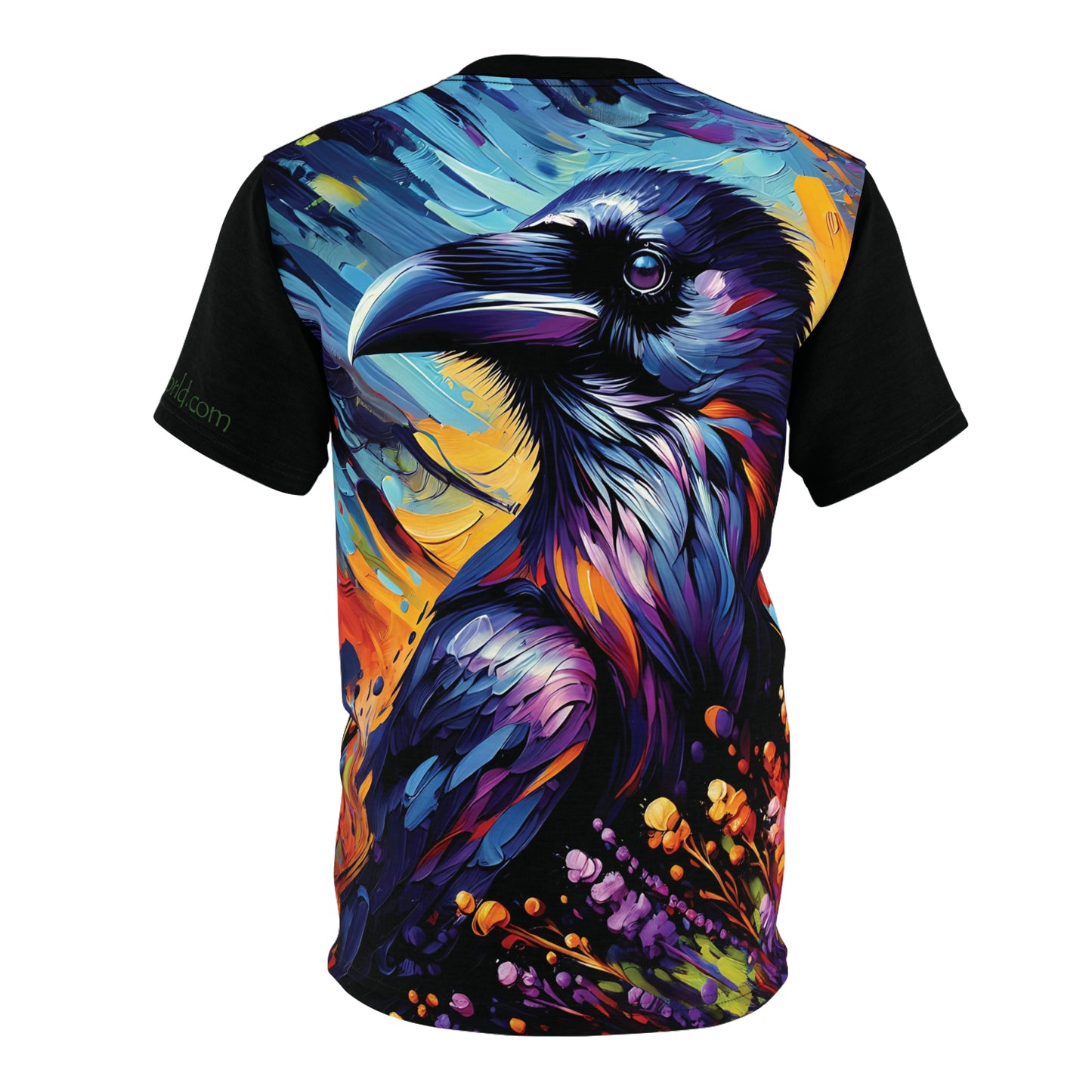 Colorful Raven Portrait Vibrant Art Tee | Colorful Unisex Cut & Sew T-Shirt, Wildlife Apparel, Unique Graphic Tee, Birthday Gift