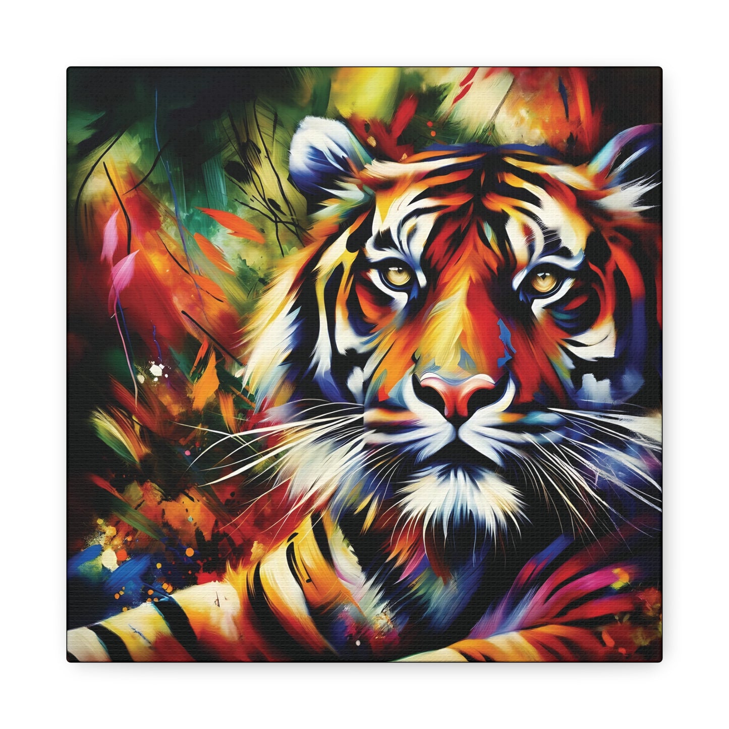 Tiger Portrait in Bright Colors Expressionist Canvas Art Print