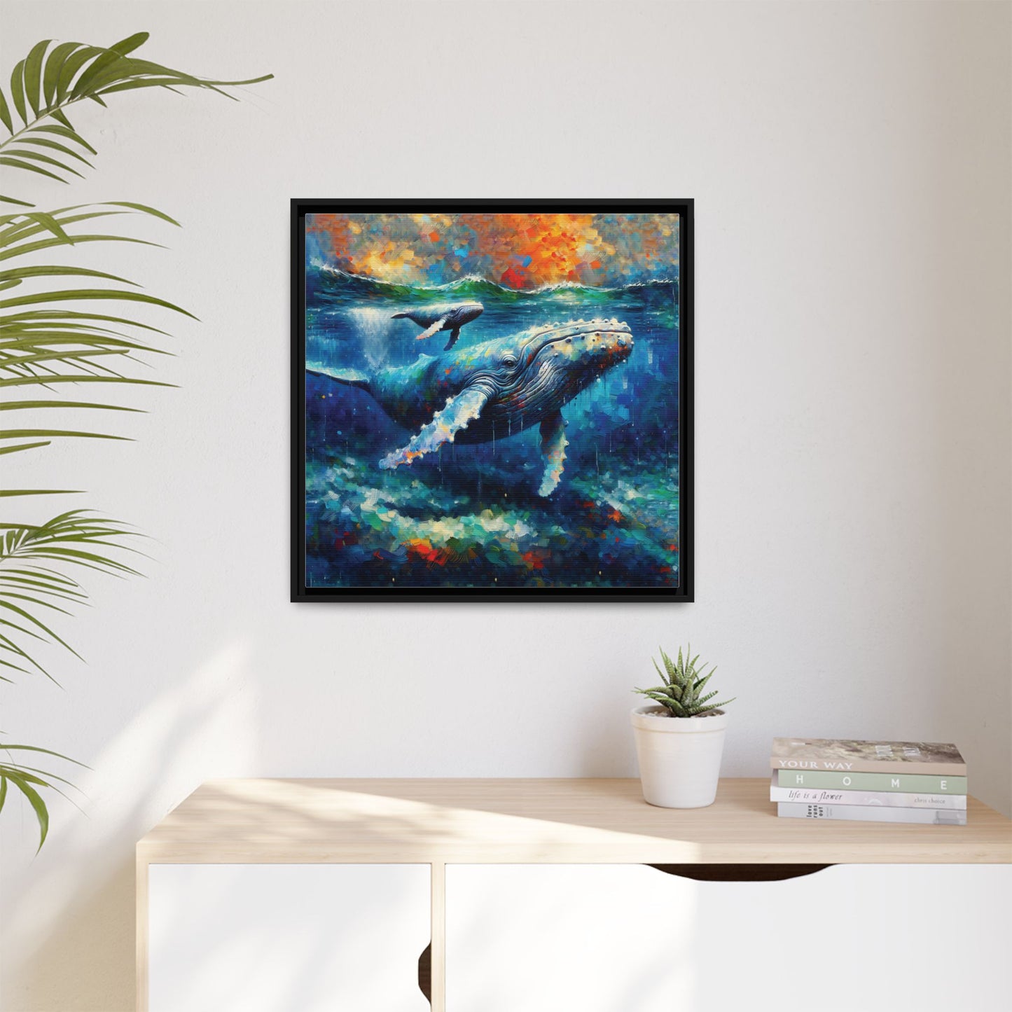 Vibrant Whale Art Canvas Print - Framed Wall Decor