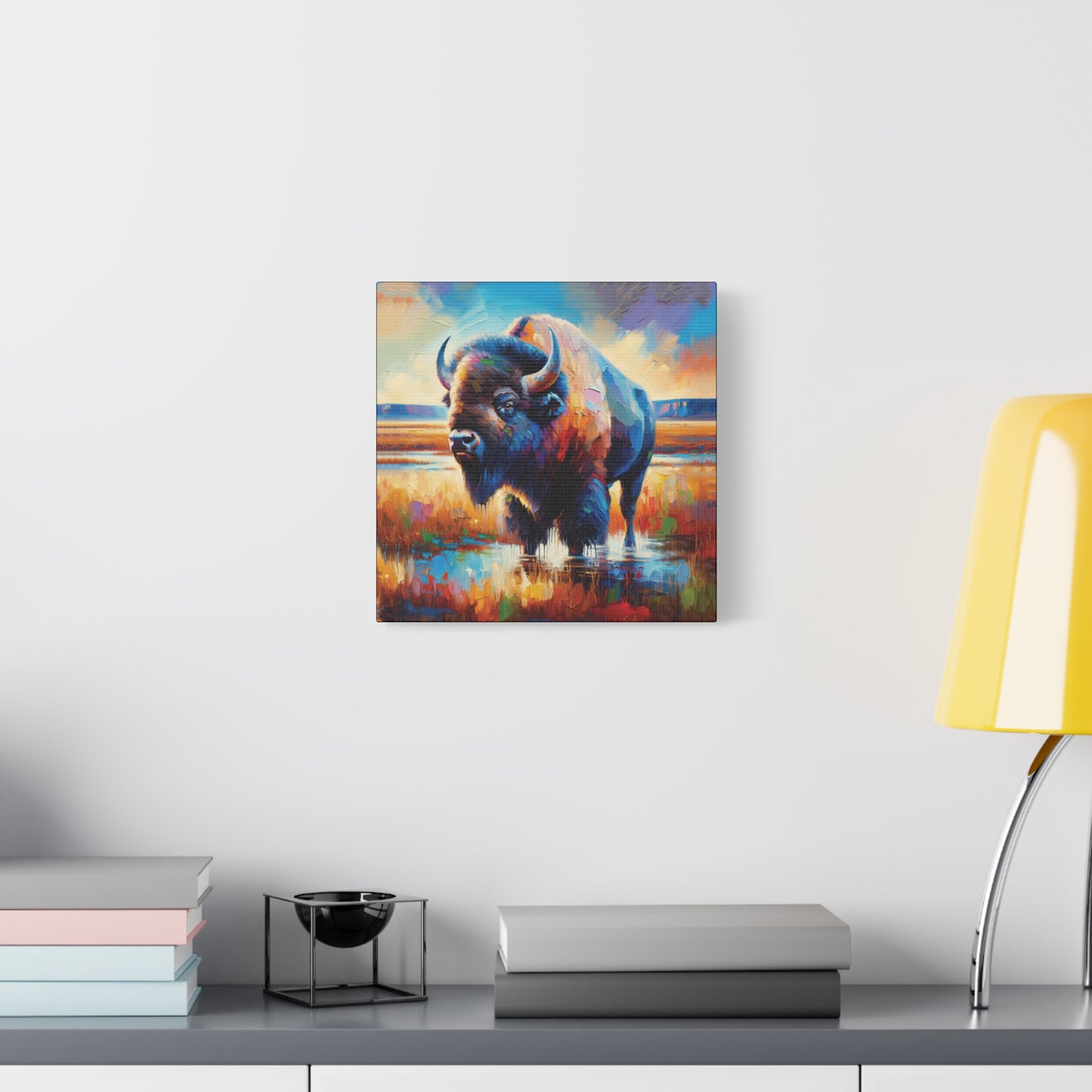 Lone Bison After Rain Impressionist Canvas Art Print
