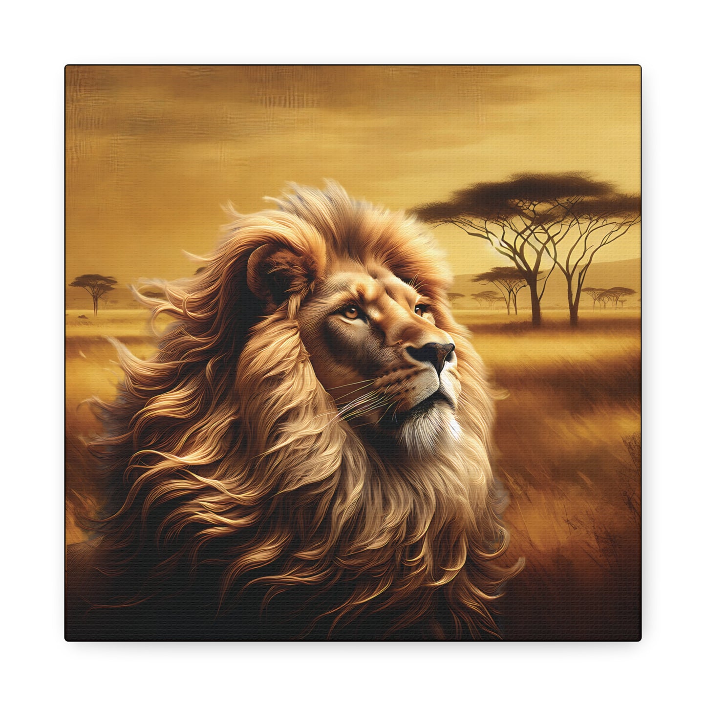Canvas Art - Regal Lion Resting on African Savannah