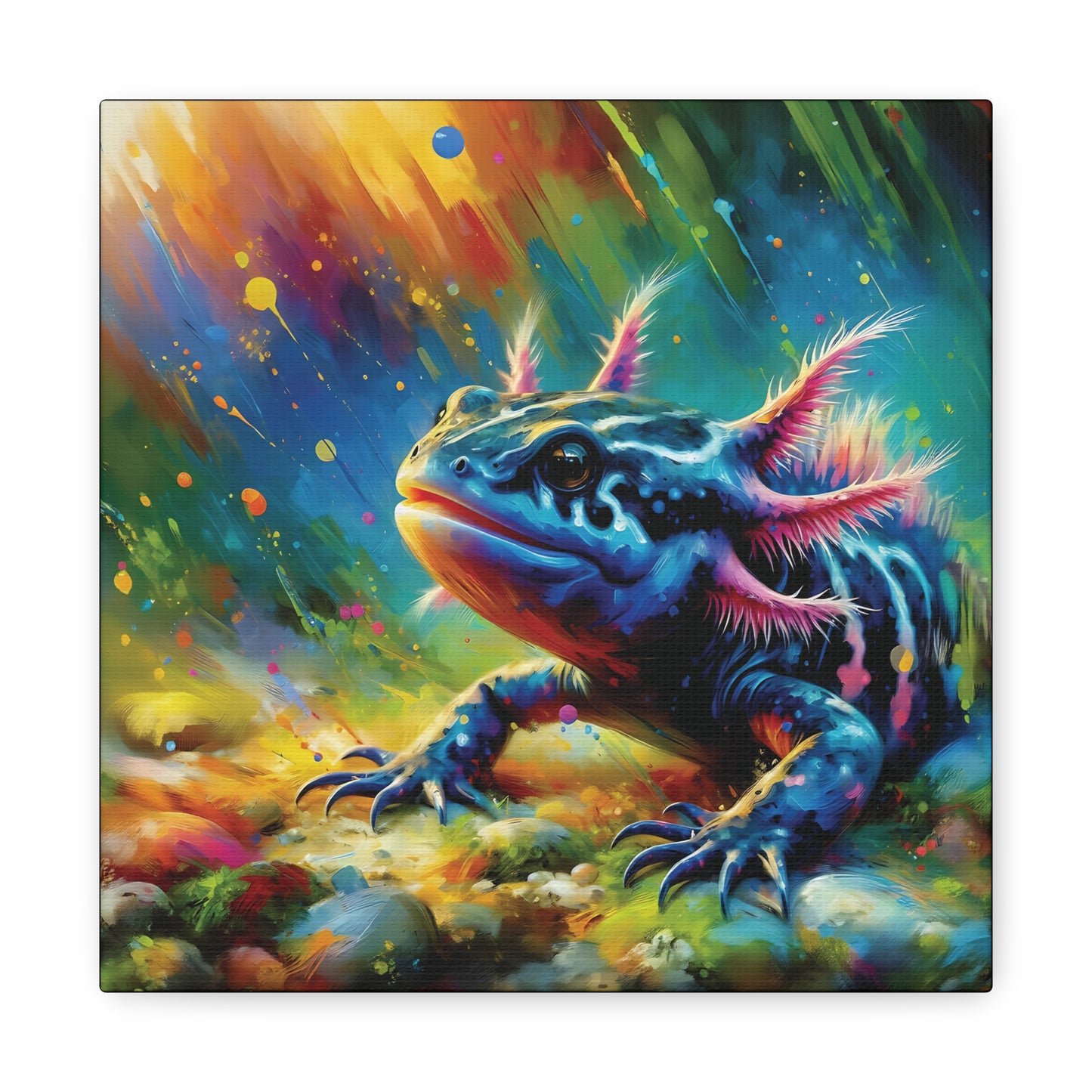 Axolotl Expressionist Art on Square Canvas