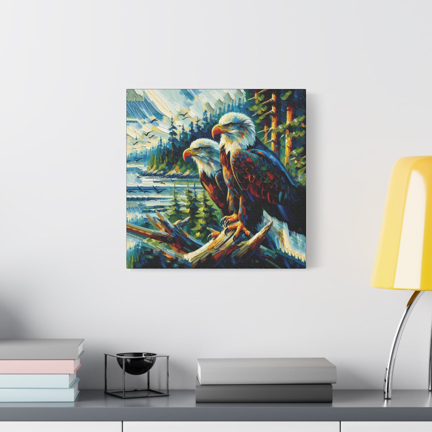 Eagle Pair Near Shore Impressionist Canvas Art Print