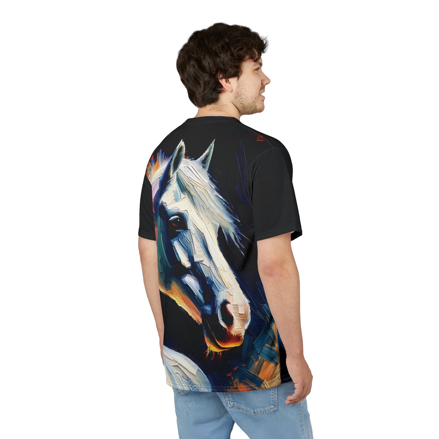 White Arabian Portrait Vibrant Art Tee | Colorful Unisex Cut & Sew T-Shirt, Wildlife Apparel, Unique Graphic Tee, Birthday Gift