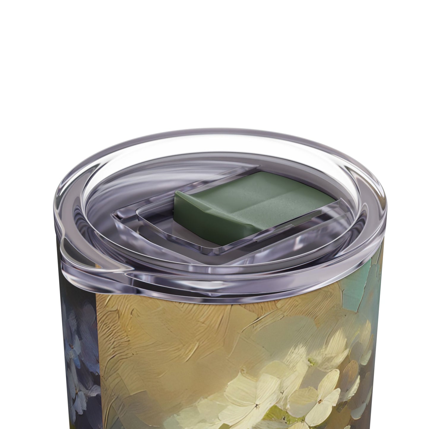 Travel Mug - The Artist's White Cat with Hydrangeas - Impressionist Art Style