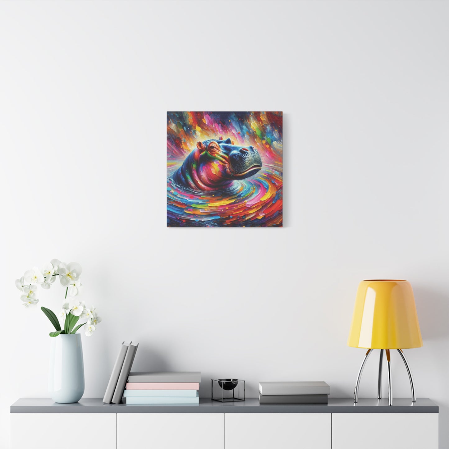 Hippo Jacuzzi Expressionist Canvas Art Print