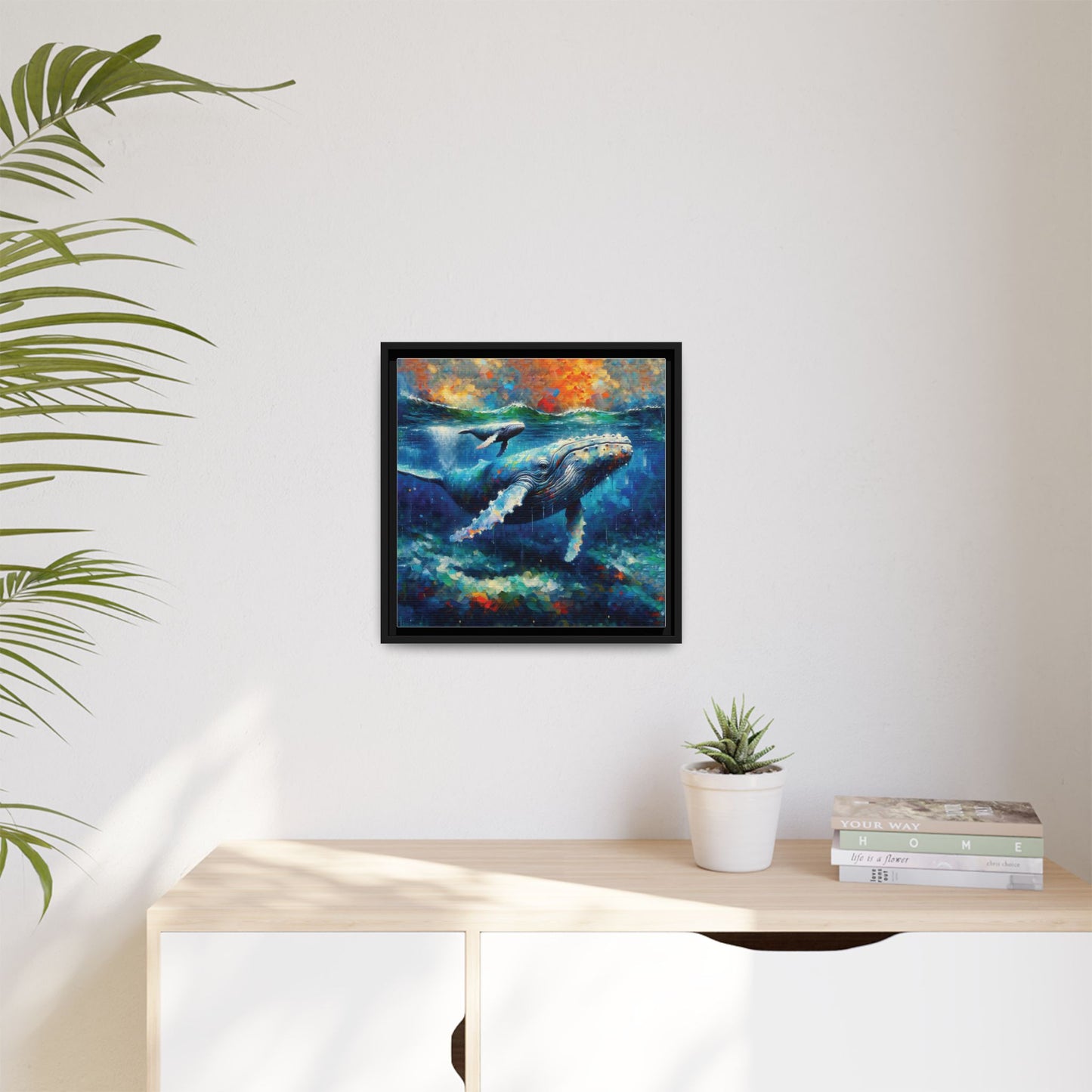Vibrant Whale Art Canvas Print - Framed Wall Decor
