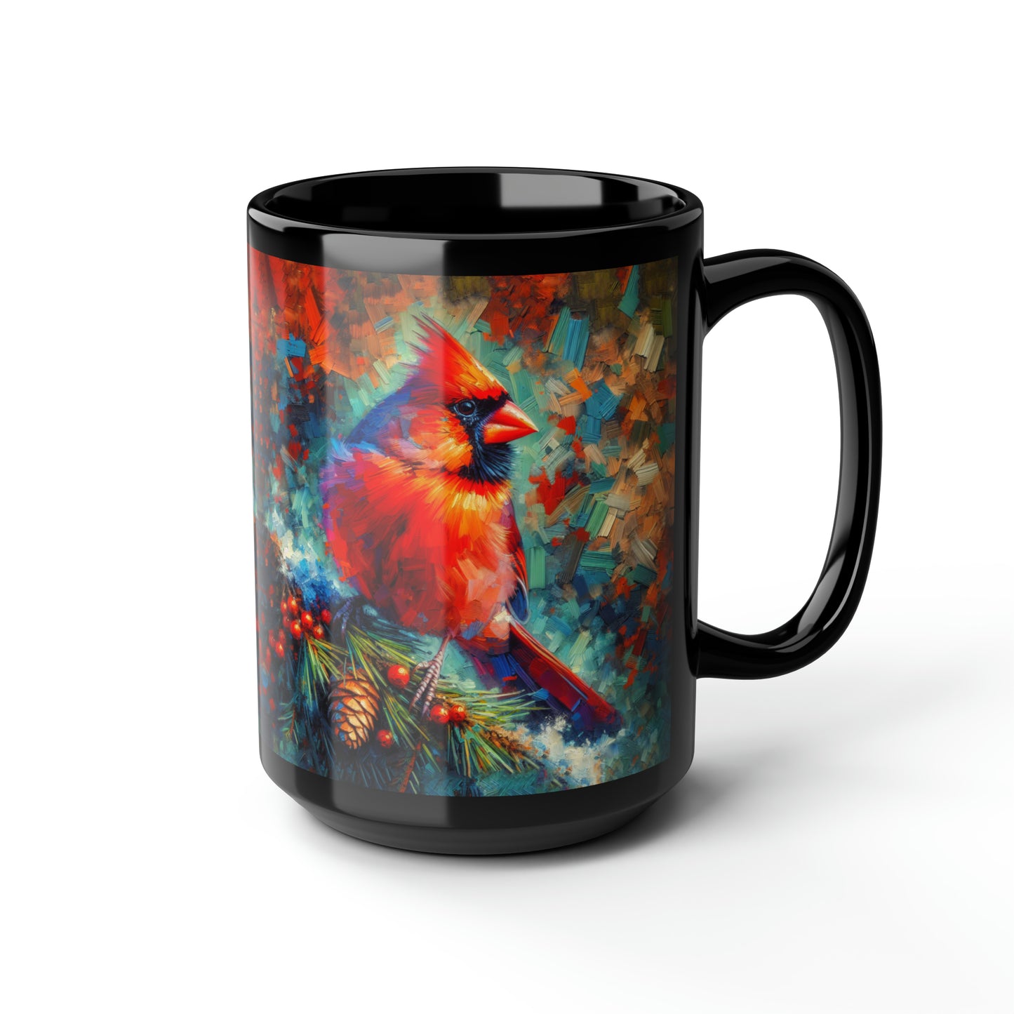 Cardinal with Berries - Black Mugs (11oz, 15oz)
