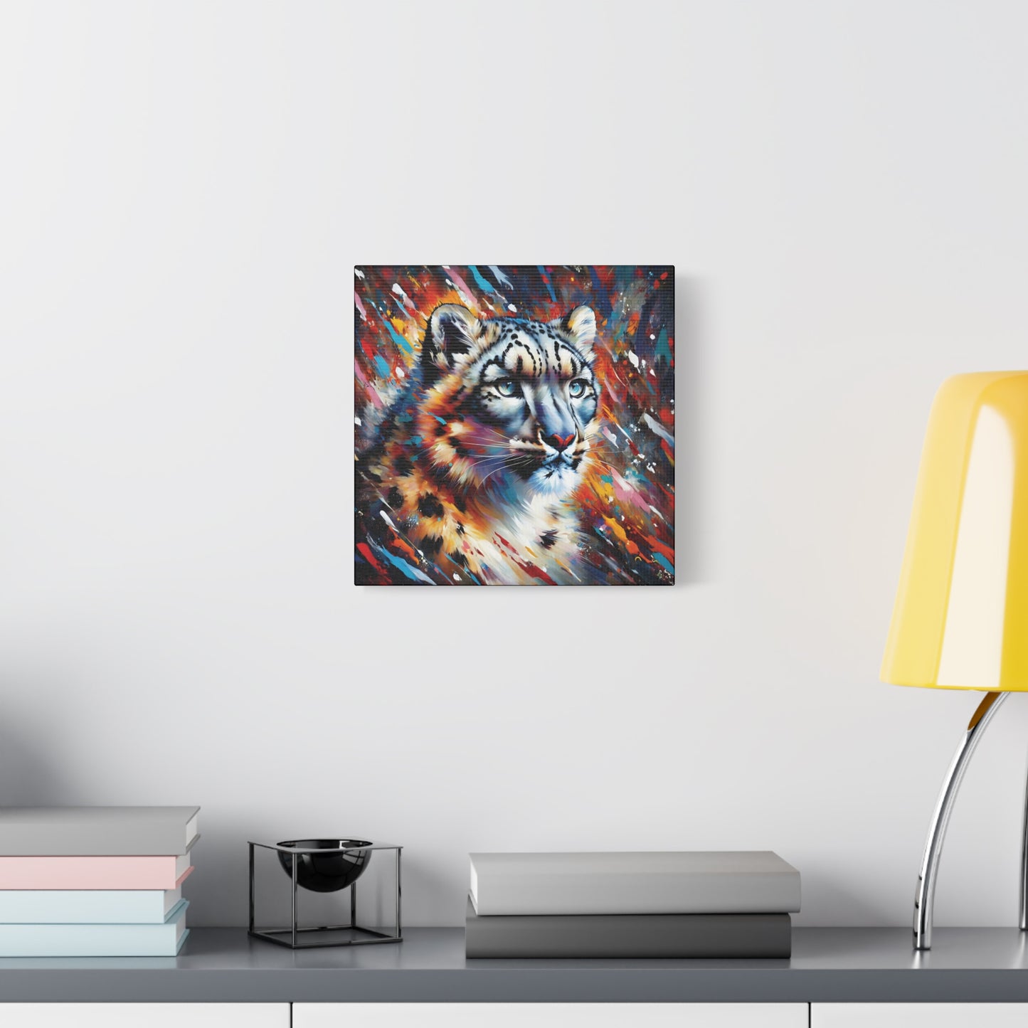 Colorful Snow Leopard Expressionist Canvas Wall Art