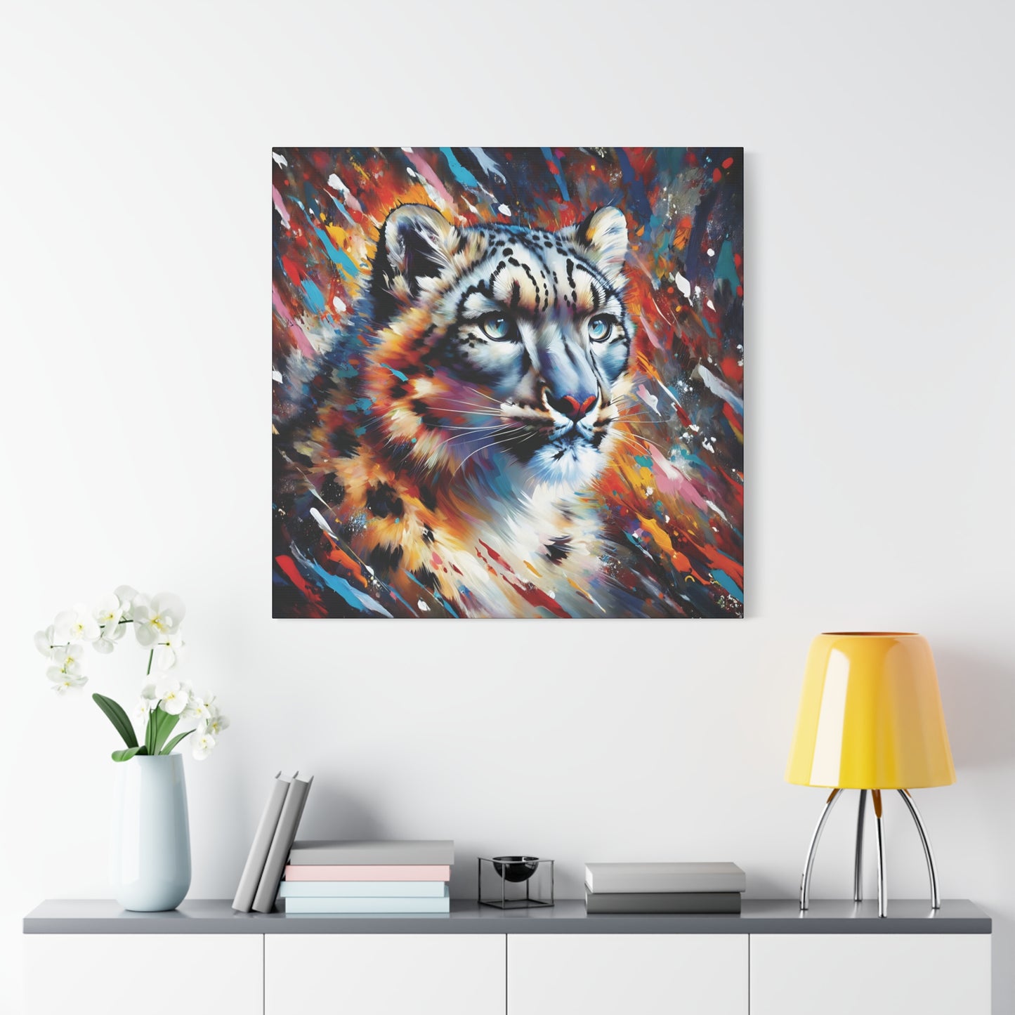 Colorful Snow Leopard Expressionist Canvas Wall Art