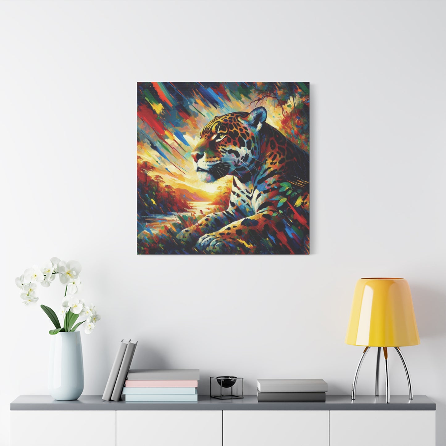 Jaguar Sunset Expressionist Canvas Art Print