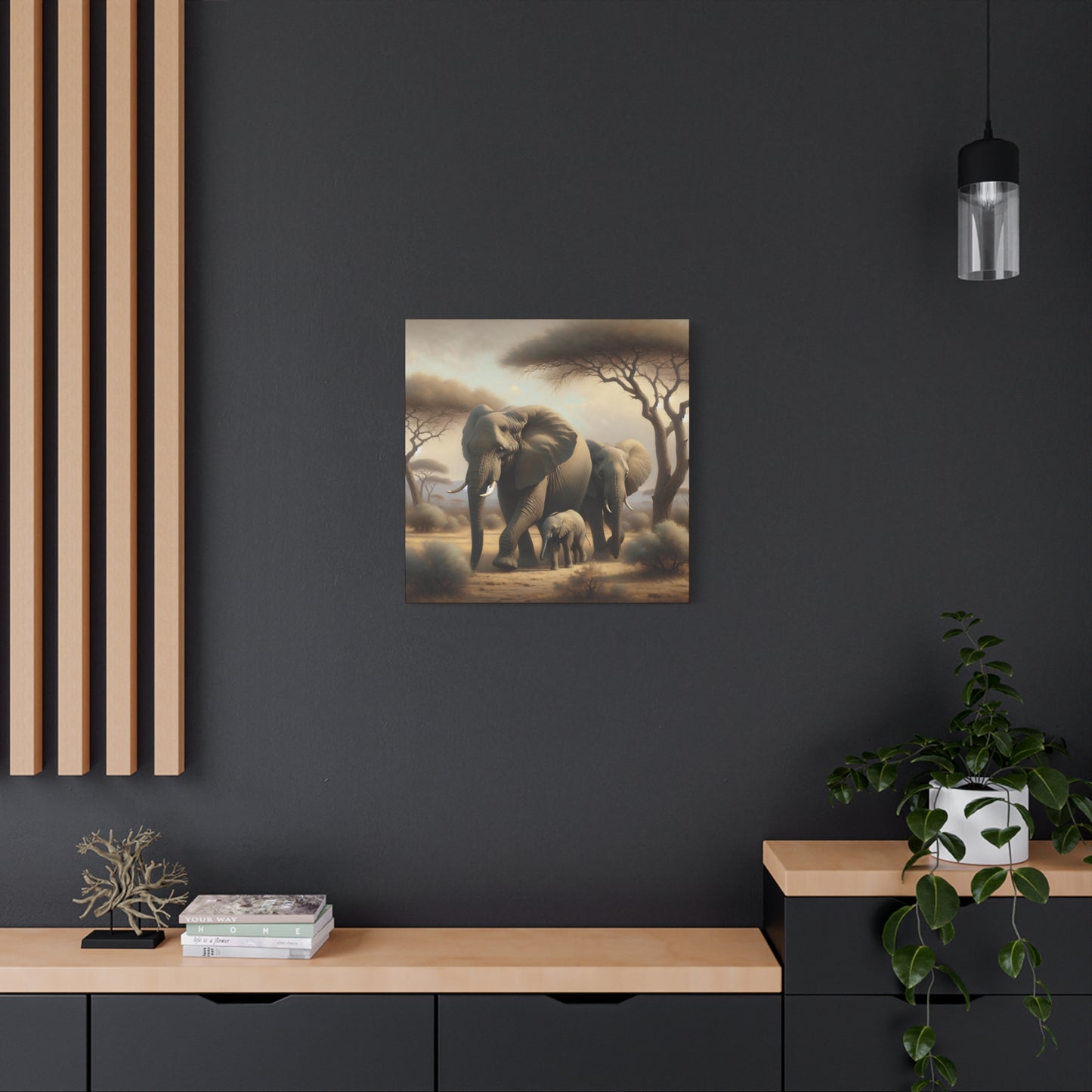 African Elephant Family Canvas Art Print