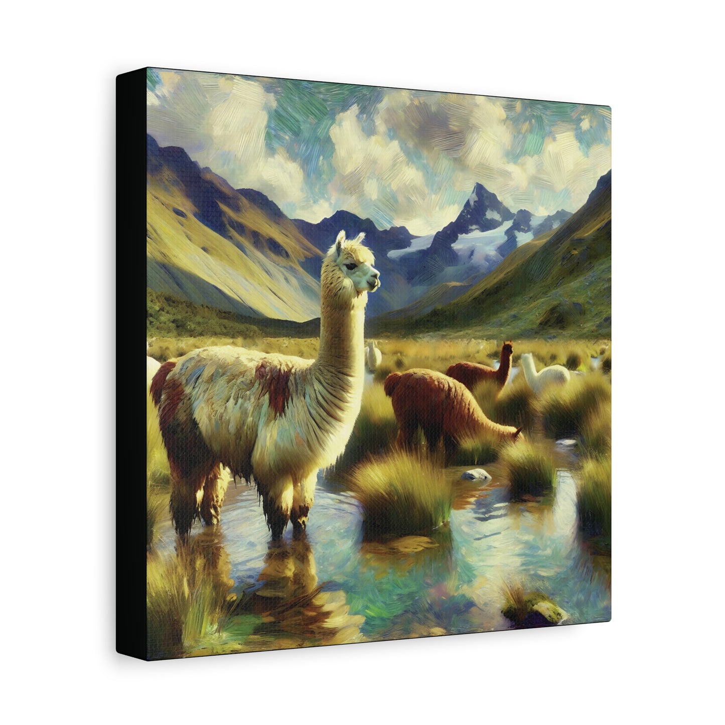 Alpacas in the Andes Canvas Art Print | Impressionist Wildlife Art