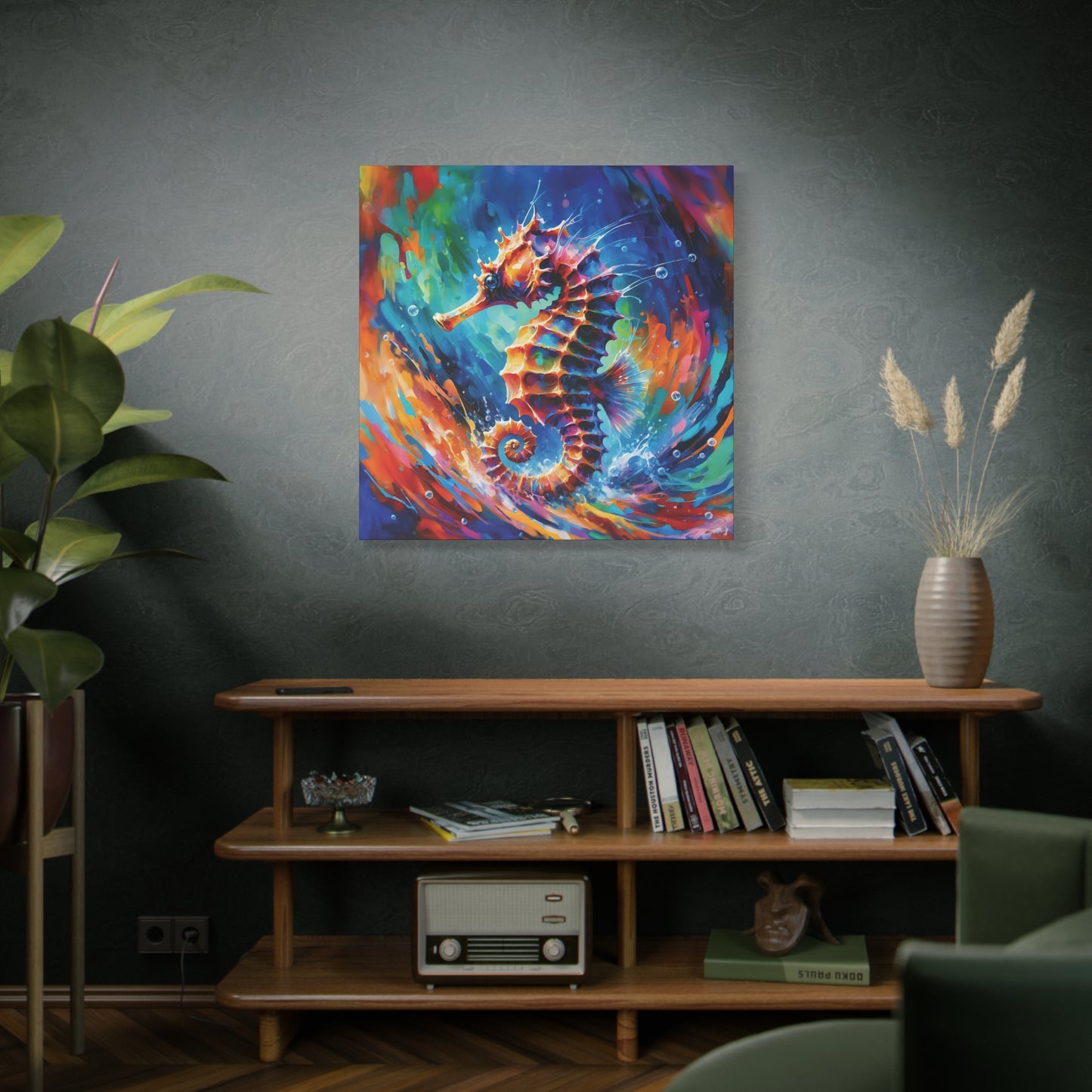 Expressionist Seahorse Canvas Wall Art - Stunning Aquatic Print