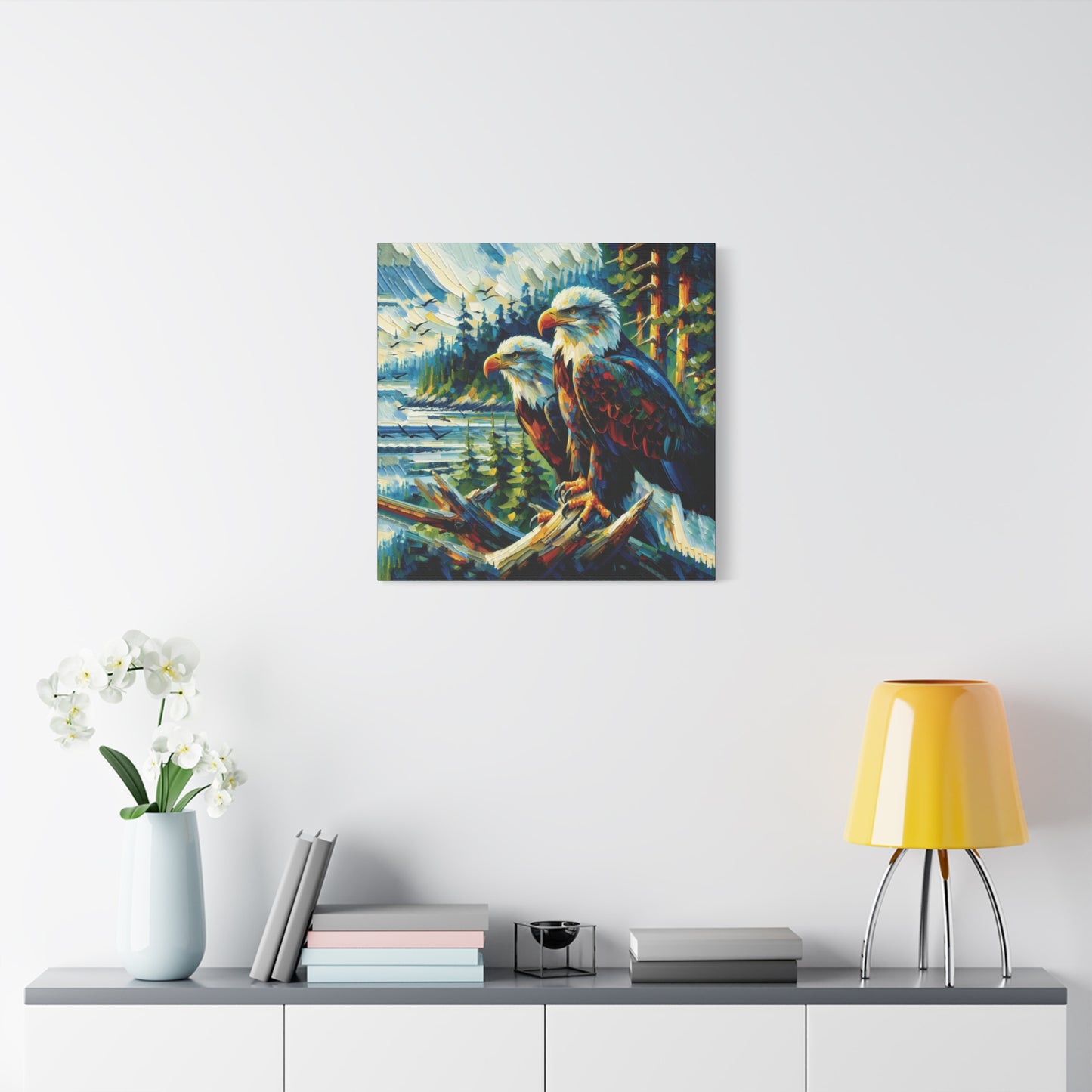 Eagle Pair Near Shore Impressionist Canvas Art Print