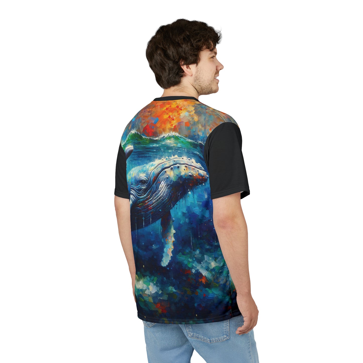 Humpback Whale and Calf Art Tee | Colorful Unisex Cut & Sew T-Shirt, Wildlife Apparel, Unique Graphic Tee