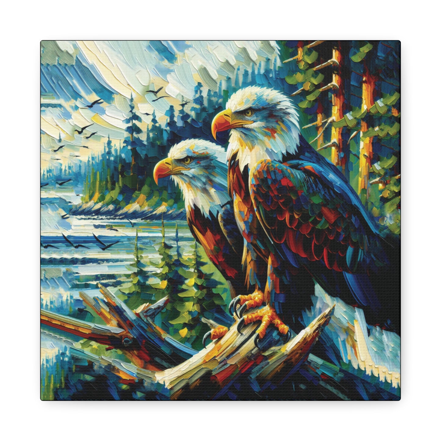 Eagle Pair Near Shore Impressionist Canvas Art Print