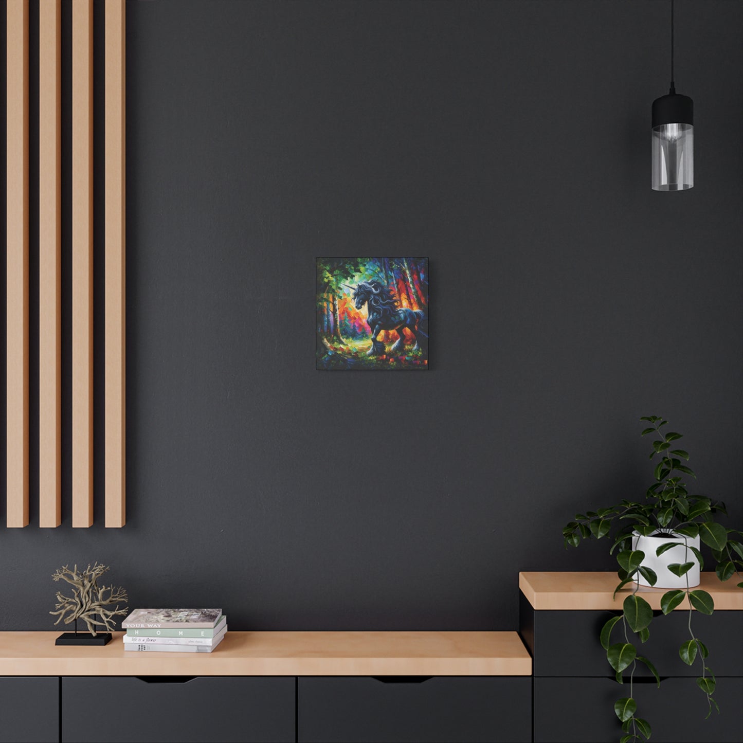 Black Unicorn Stallion Canvas Print - Modern Impressionist Art