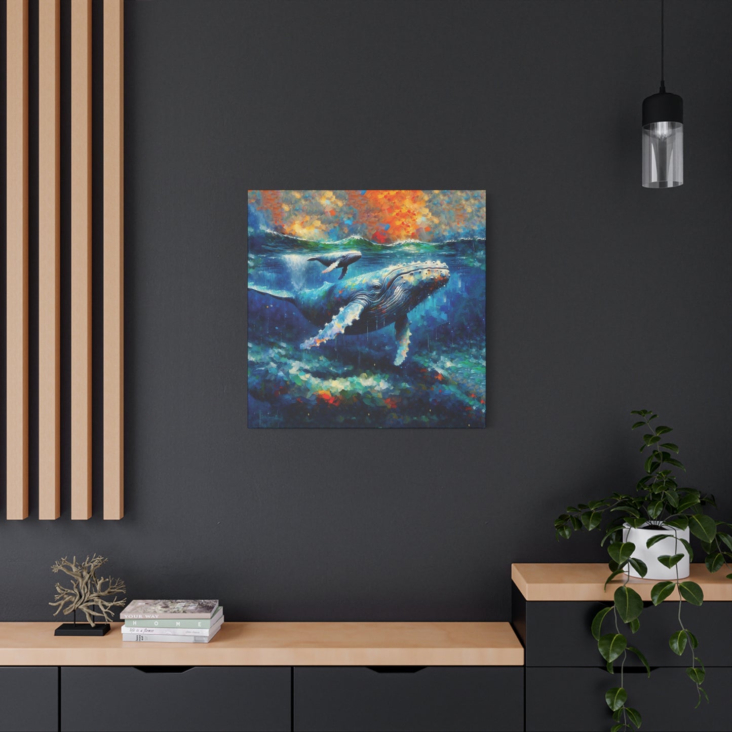 Humpback Whale and Calf Expressionist Canvas Art Print
