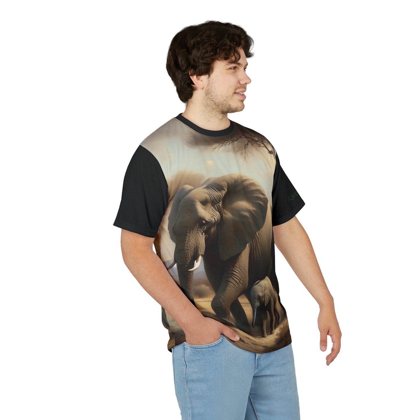 African Elephant Family Art Tee | Unisex Cut & Sew T-Shirt, Wildlife Apparel, Unique Graphic Tee, Birthday Gift