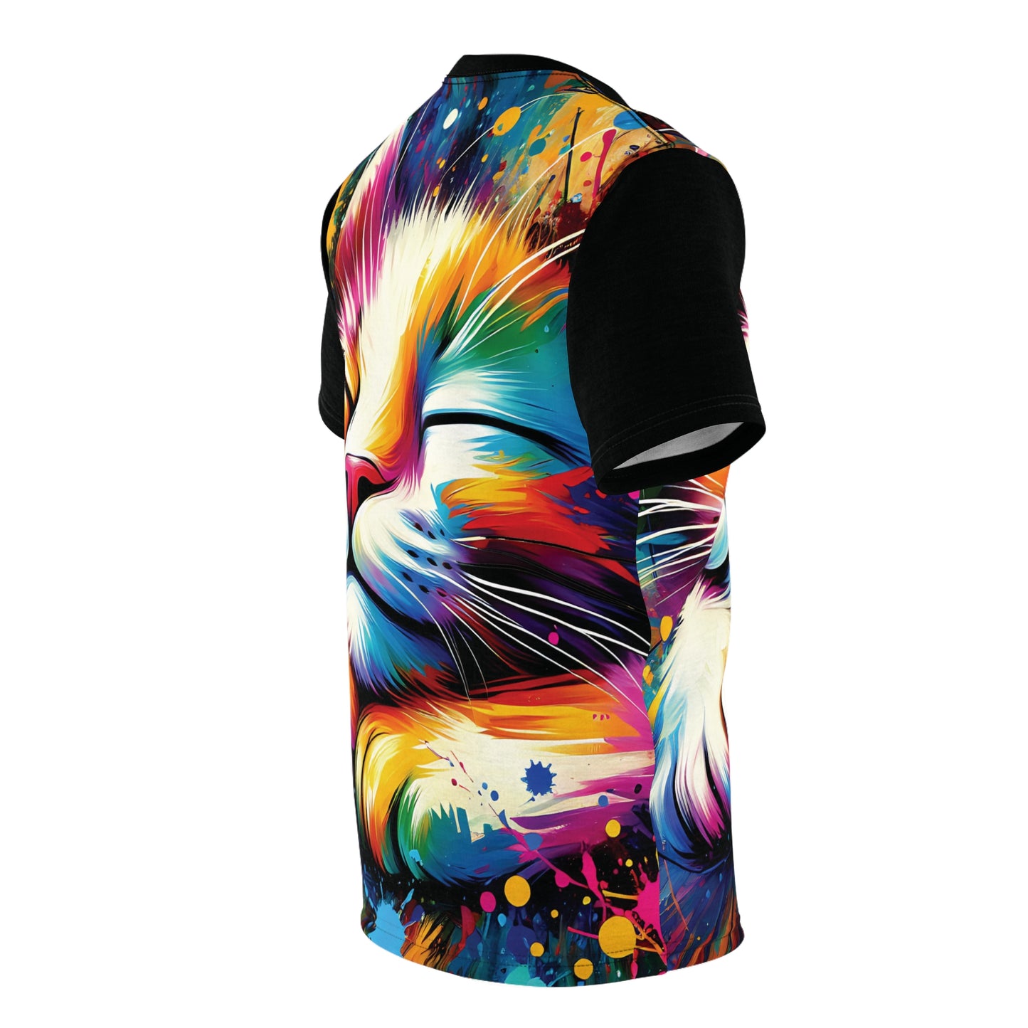 Contented Cat Vibrant Art Tee | Colorful Unisex Cut & Sew T-Shirt, Wildlife Apparel, Unique Graphic Tee, Birthday Gift